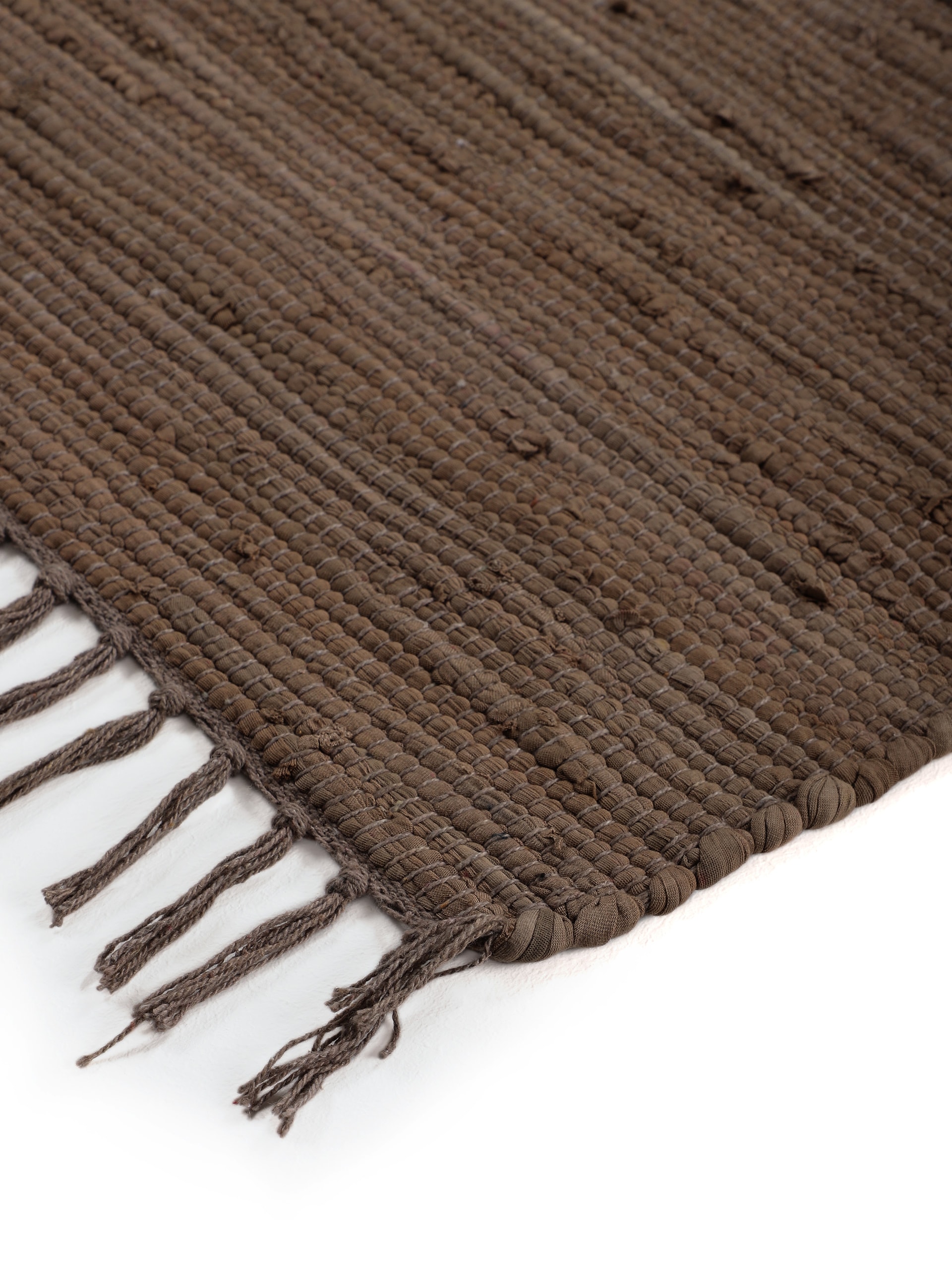 carpetfine Tapis »Kelim Chindi uni , auch als Läufer« Rectangulaire 5 mm Höhe Wendeteppich, reine Baumwolle, handgewebt, Uni-Farben, mit Fransen