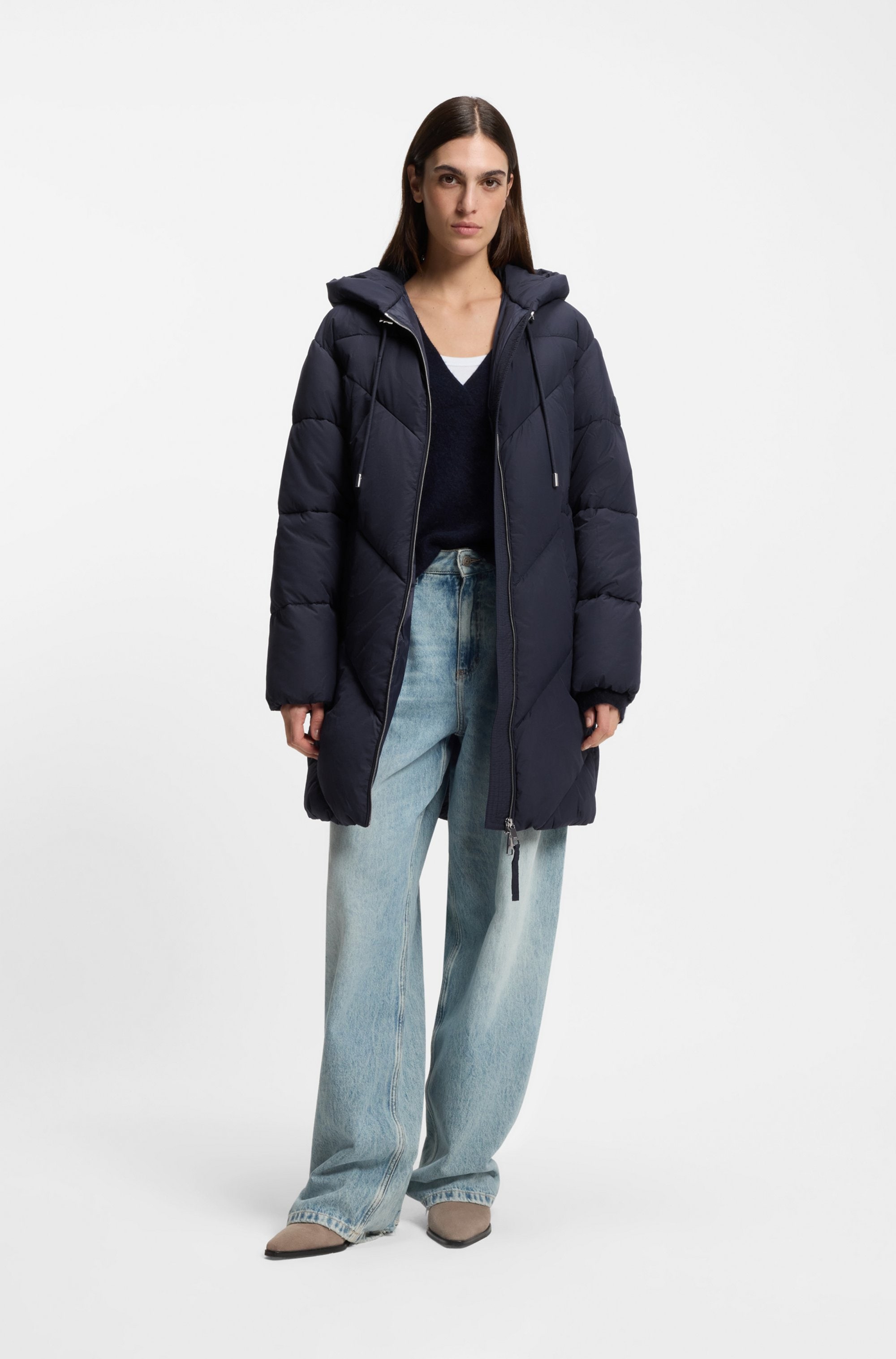 BOSS ORANGE Manteau matelassé »Piapolly Premium Damenmode« mit Kapuze, Chevron-Steppung