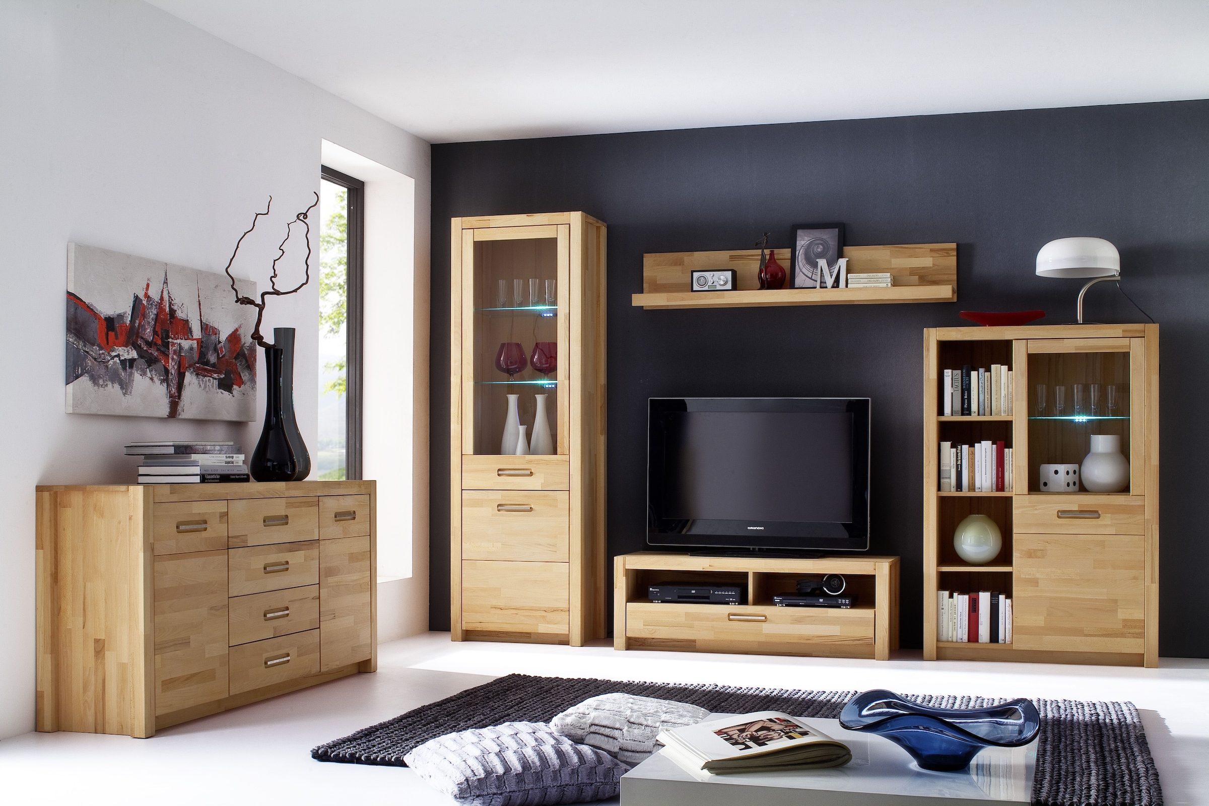 MCA living Lowboard »Fenja TV-Element, Kommode,TV-Möbel,Breite 125 cm« Set, 1 Stück, 1 Stk. tlg. Massivholz, 1 Schubkasten, 2 offene Fächer, maximale TV-Grösse 50 Zoll