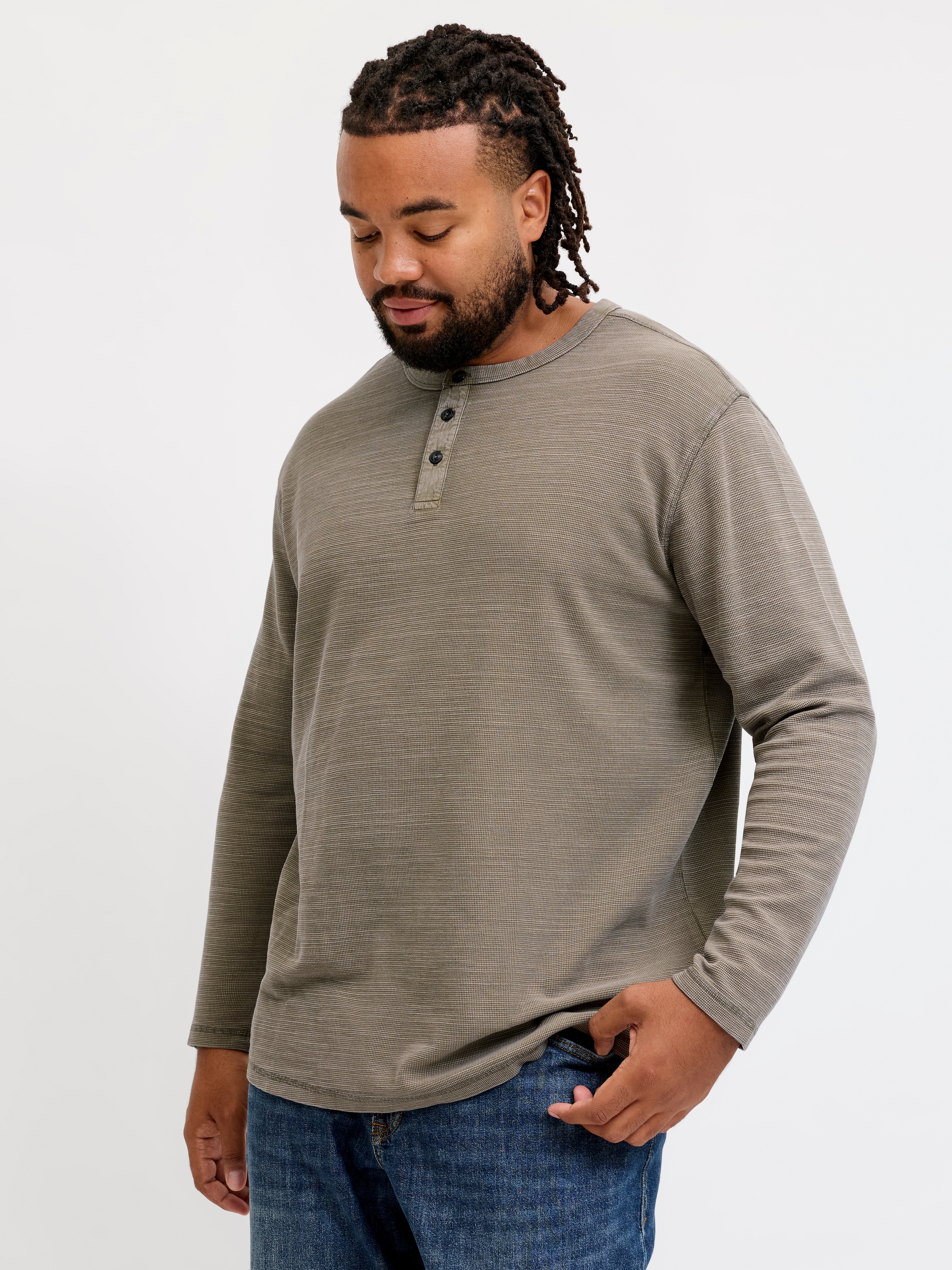 Jack & Jones PlusSize Langarmshirt »JPRBLUAARON LS HENLEY TEE PLS« Baumwollmischung, regular fit