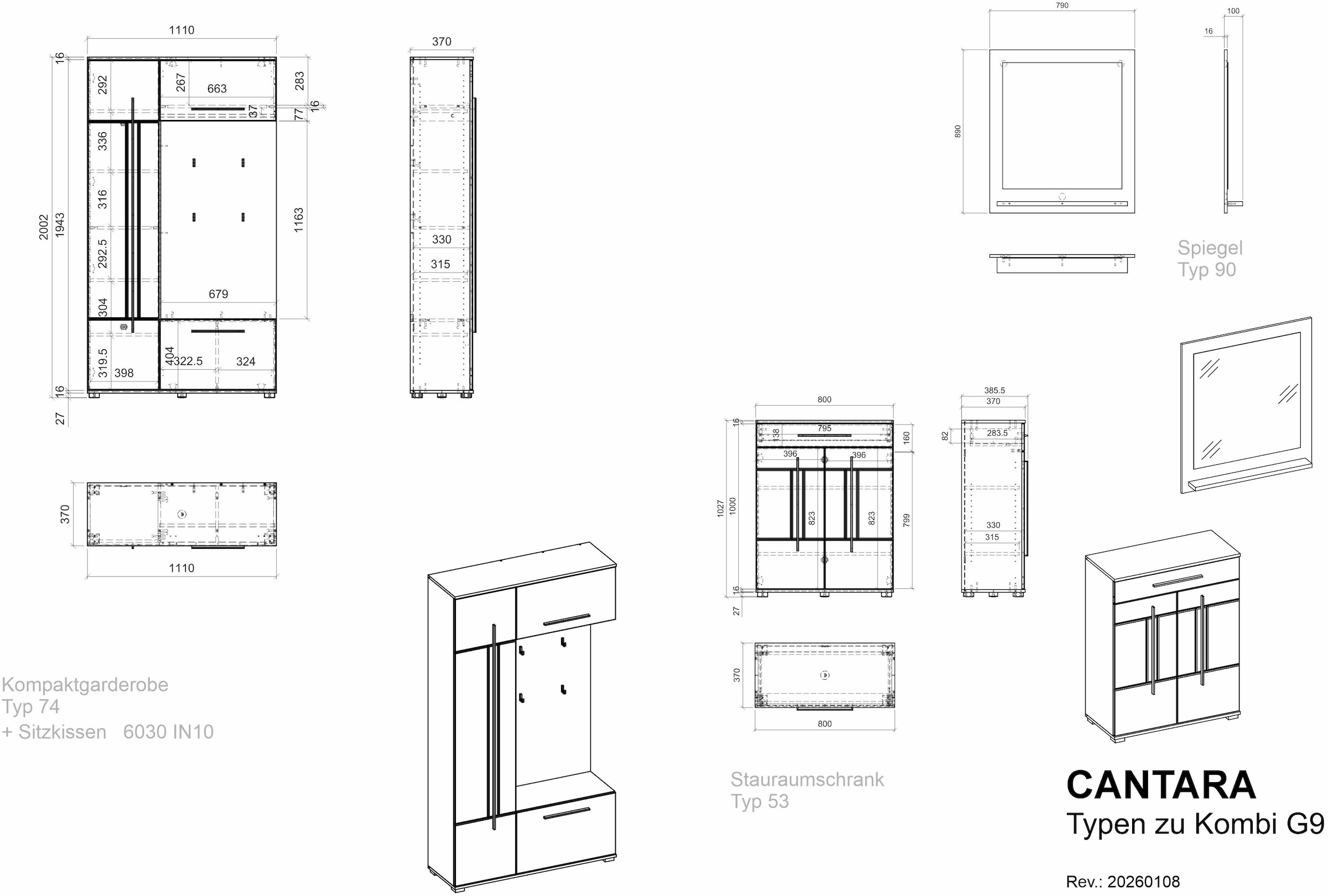 Home affaire Ensemble de vestiaires »Cantara, moderne Garderobe, Komplettset mit viel Stauraum« Ensemble complet, 3 cuis tlg.