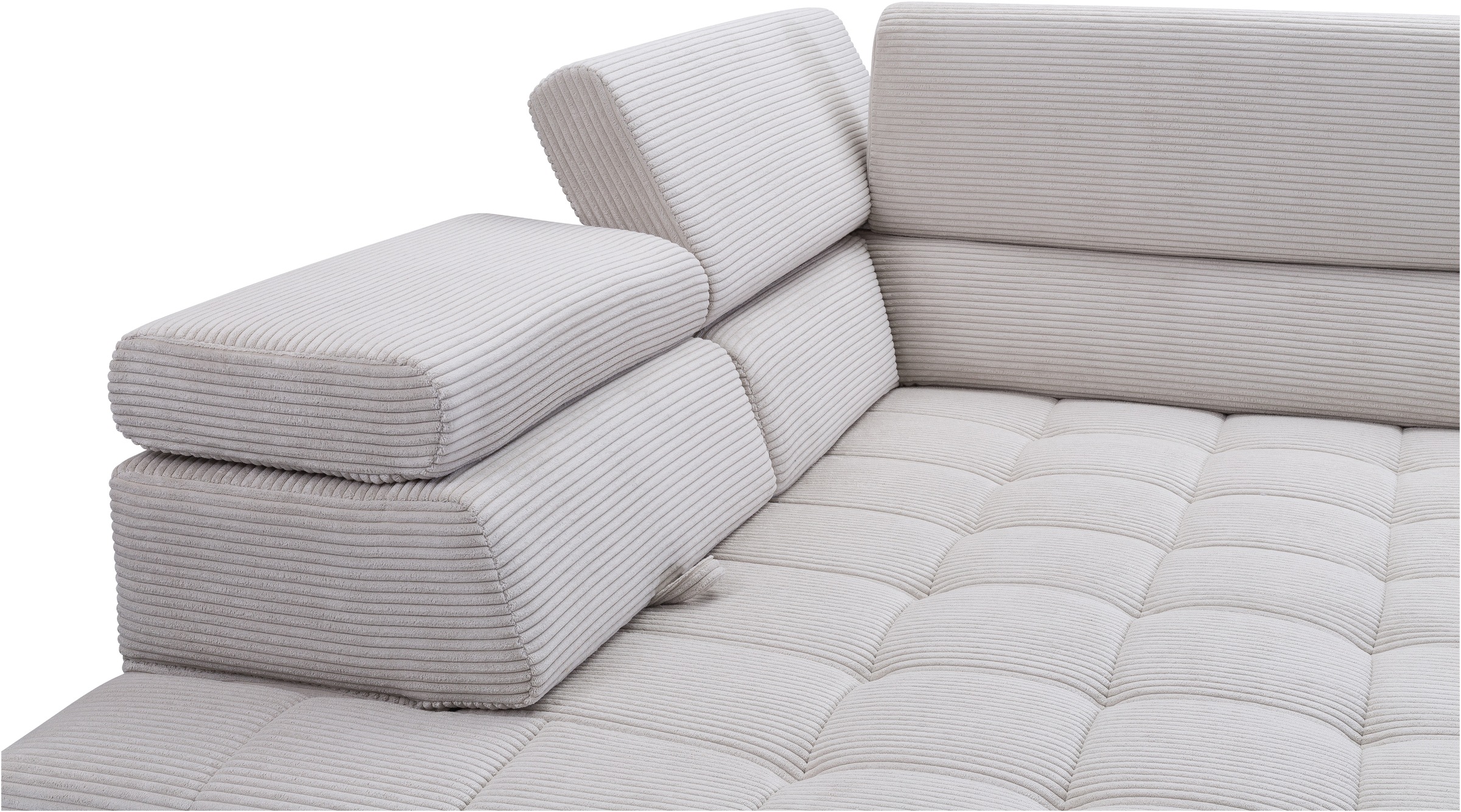 exxpo - sofa fashion Canapé d'angle »Elianos, hoher Sitzkomfort, aufwendige Kreuzsteppung im Sitz, L-Form« Kopfteile & Sitztiefe verstellbar, ohne Bettfunktion, Cord, beige