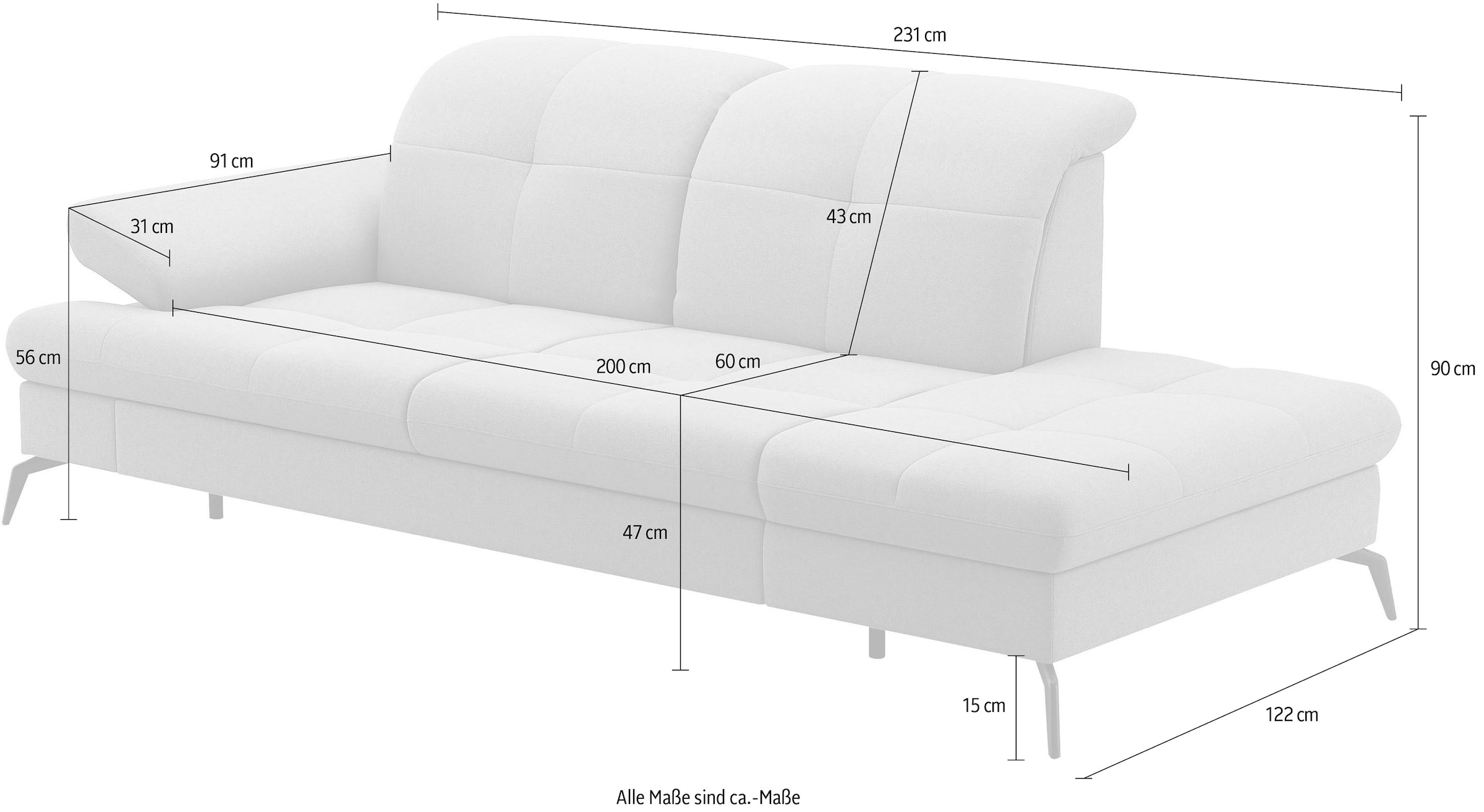 sit&more Récamière »Amica, inkl. Sitztiefenverstellung und Armteilverstellung« wahlweise mit Kopfteilverstellung und Stauraum