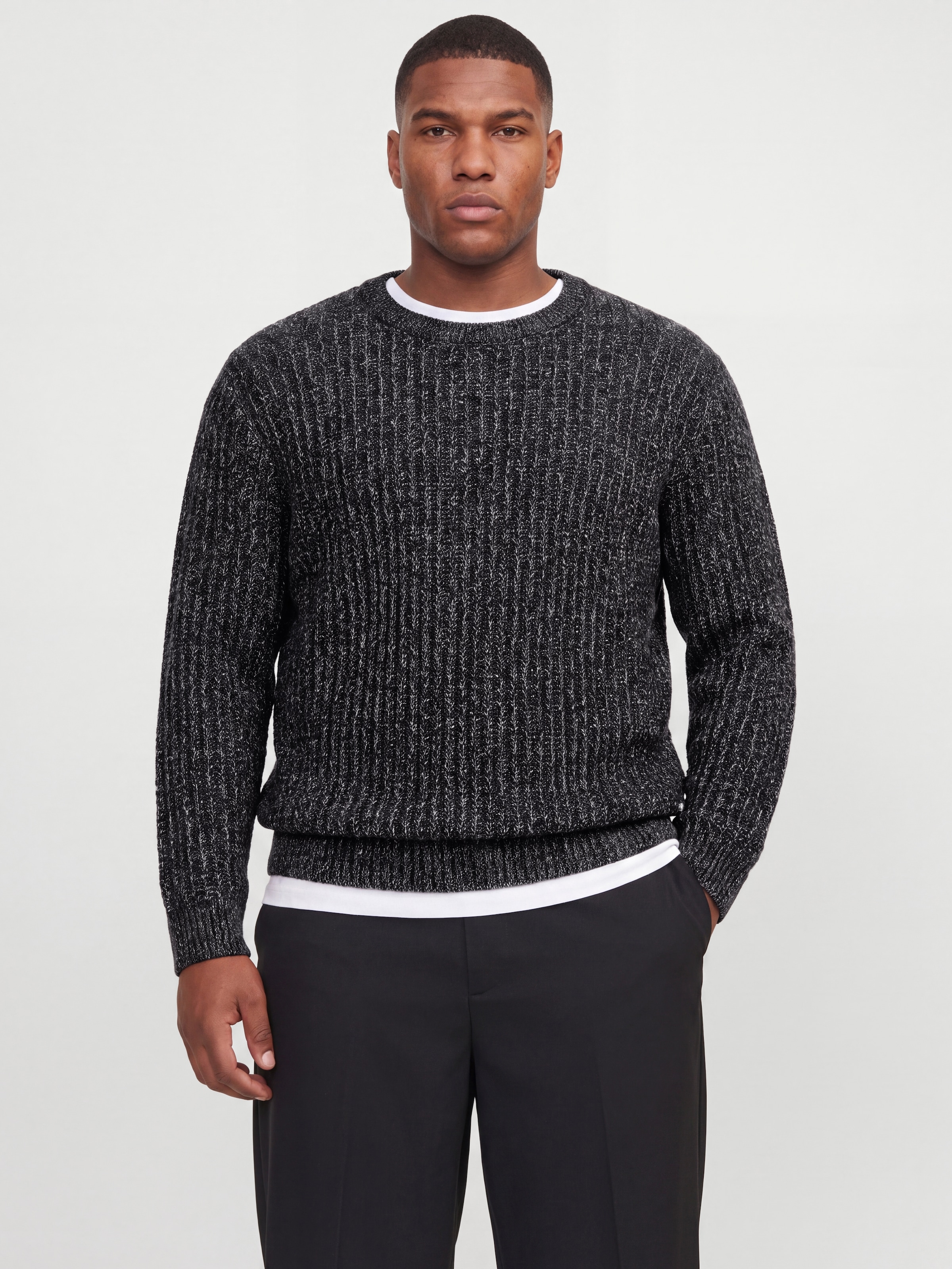 Jack & Jones PlusSize Pull à col rond »JJJAXON KNIT CREW NECK PLS« Materialmix, locker geschnitten
