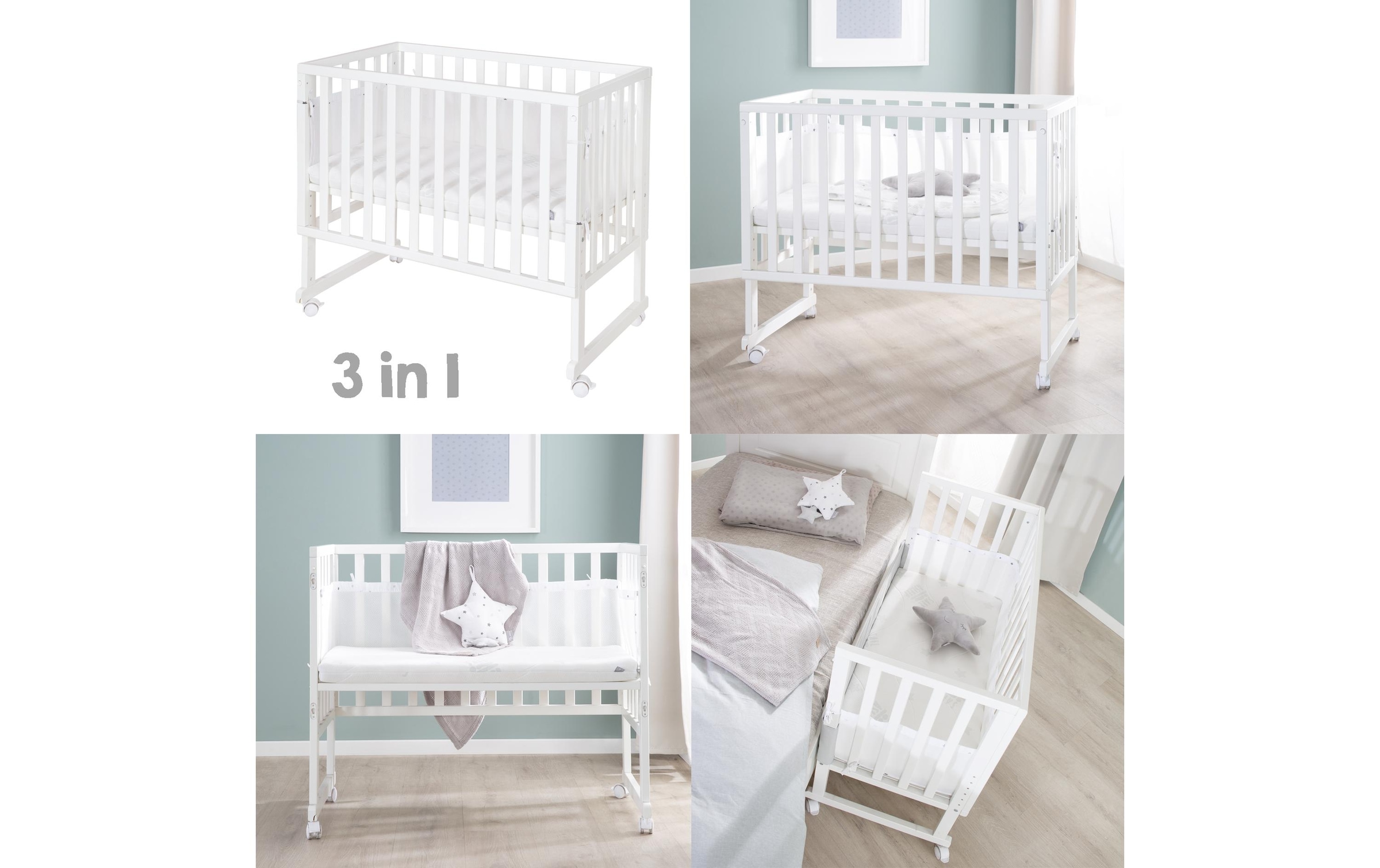 roba® Babybett »Stubenbett inklusive Matratze Canvas-Barriere Mesh-Umrandung«
