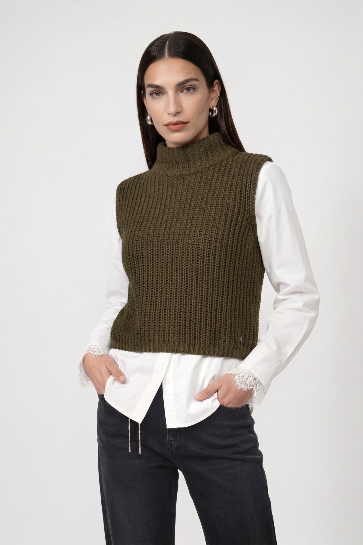 Monari Pull-over »Pullunder Basic Chenille« coupe régulière avec col montant