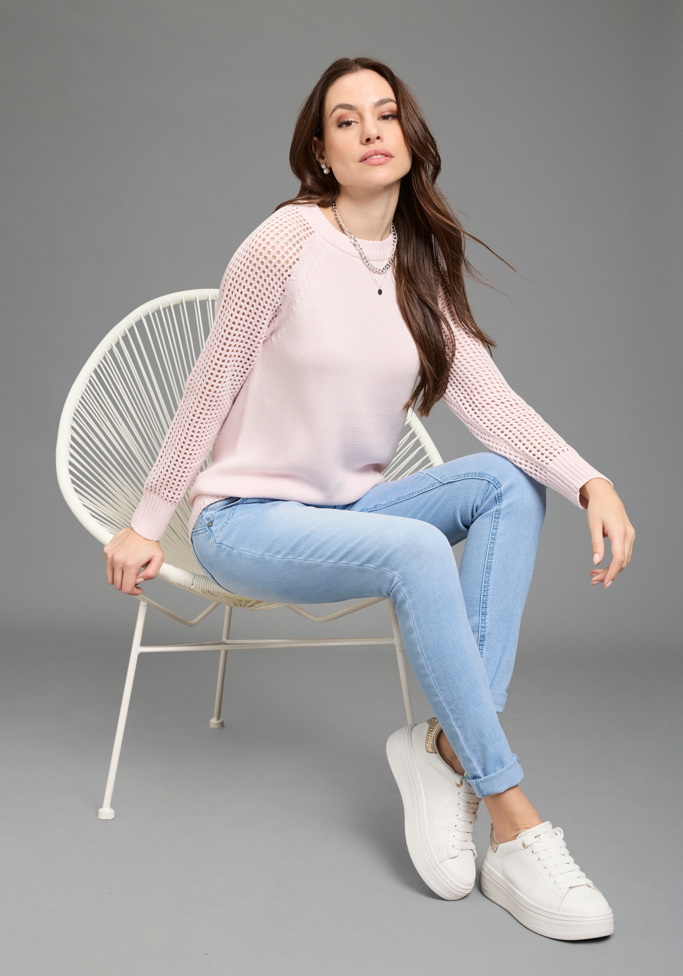 Bruno Banani Strickpullover aus Baumwolle mit Ärmel in Lochstrick