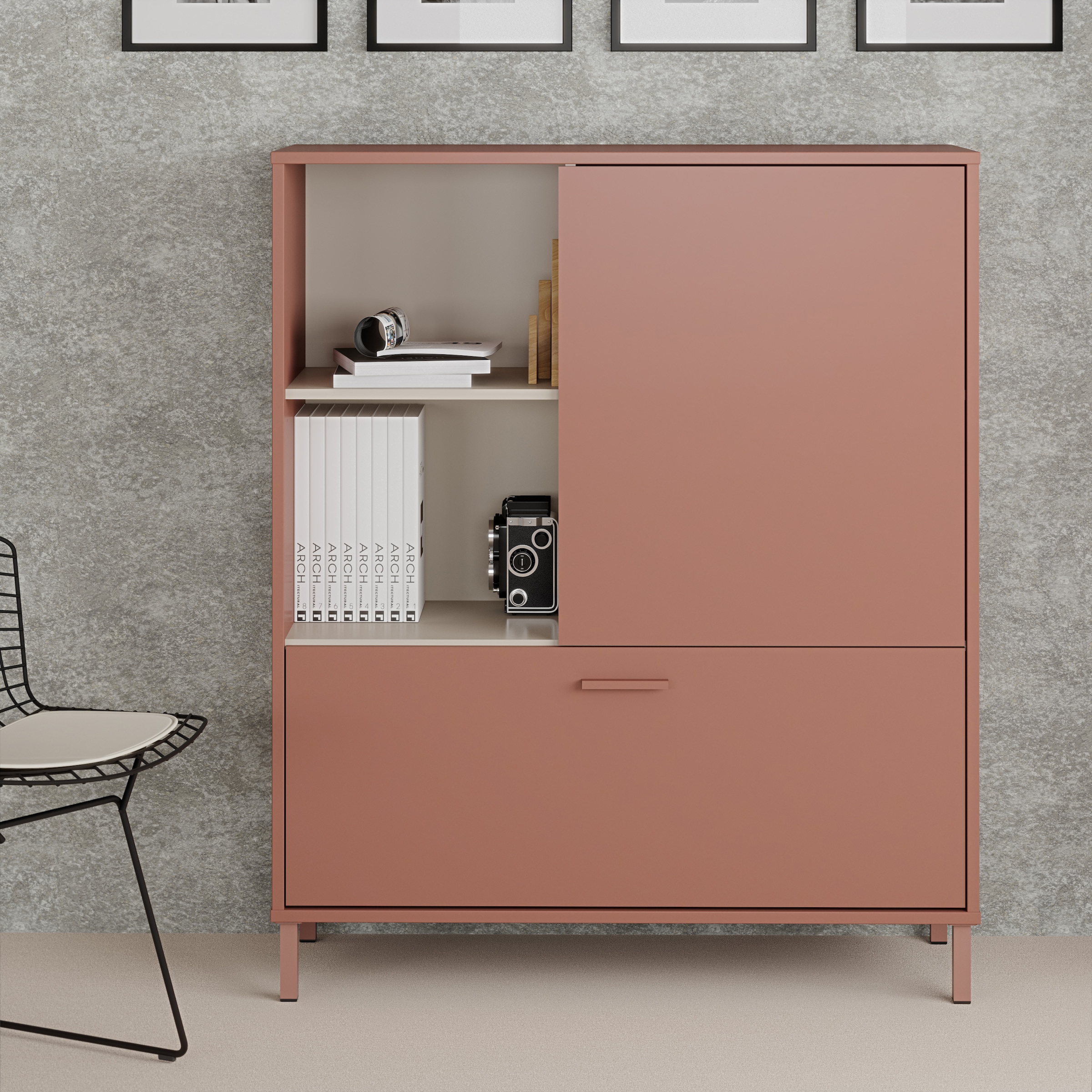 FORTE Commode haute »Milles Jugendzimmer« décor tendance, sortie totale, L/H/P 105,9/124,8/41,5