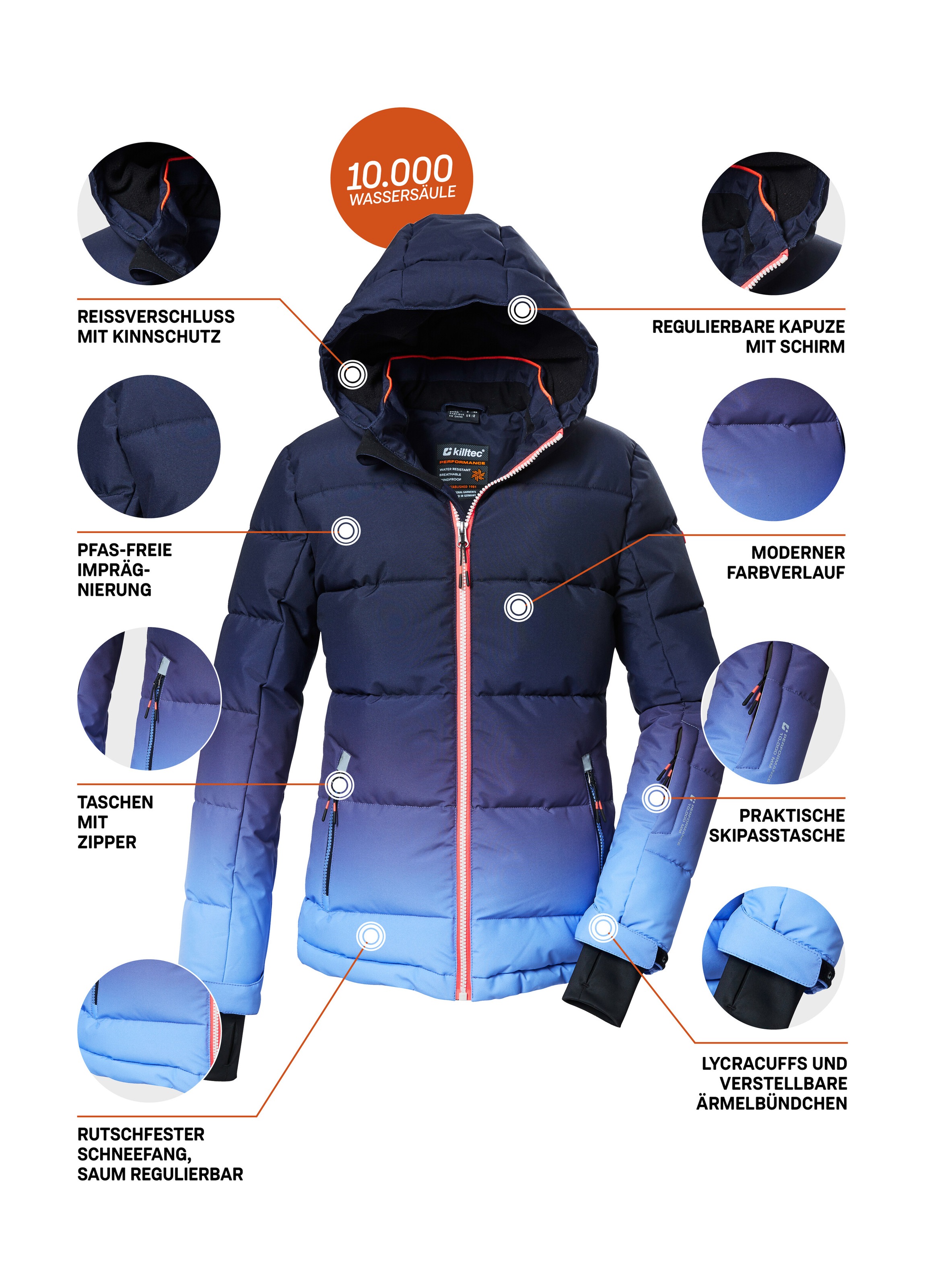 Killtec Veste de ski »KSW 330 GRLS SKI QLTD JCKT« Wasserabweisende Winterjacke, atmungsaktiv, verstellbare Kapuze
