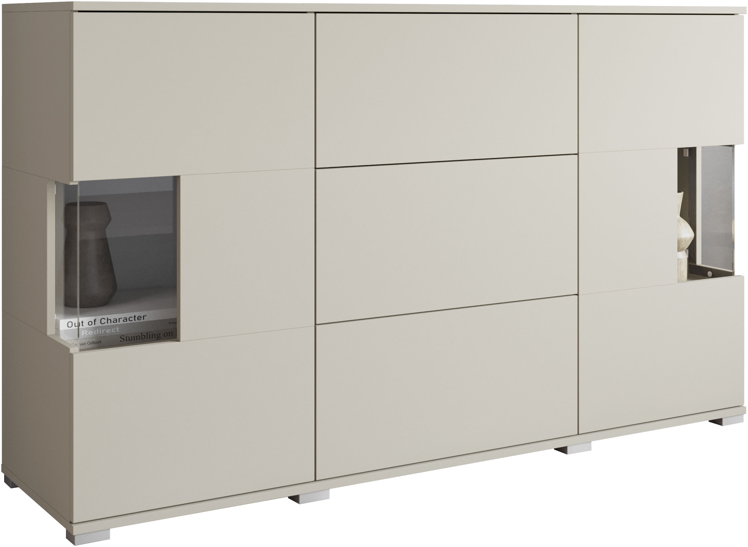 GOODproduct Buffet »Kenia« 1 cuis tlg. Buffet avec 3 tiroirs, 6 compartiments, portes en verre, largeur 150 cm