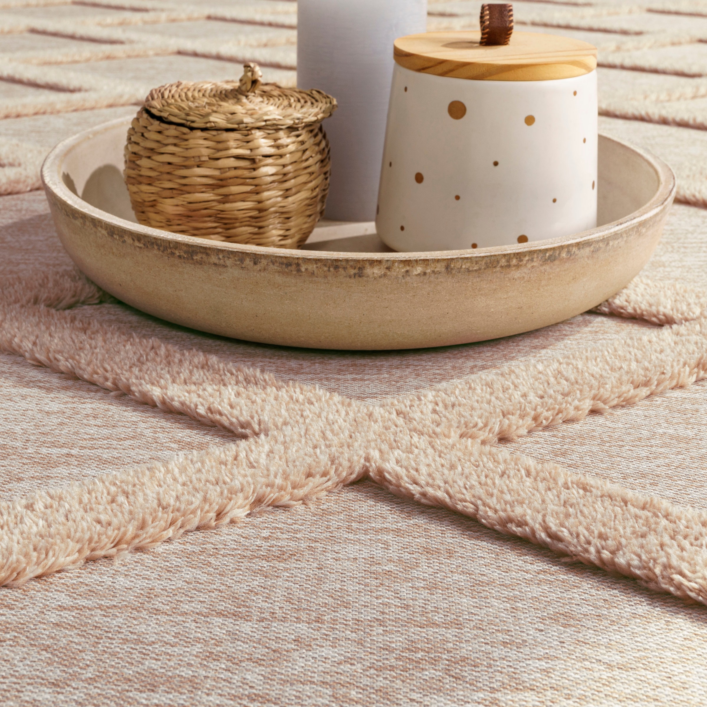 Paco Home Teppich »Utrecht 642« rechteckig 4 mm Höhe Kurzflor, Uni Farben, 3D-Design, Rauten Muster, Hoch-Tief Effekt