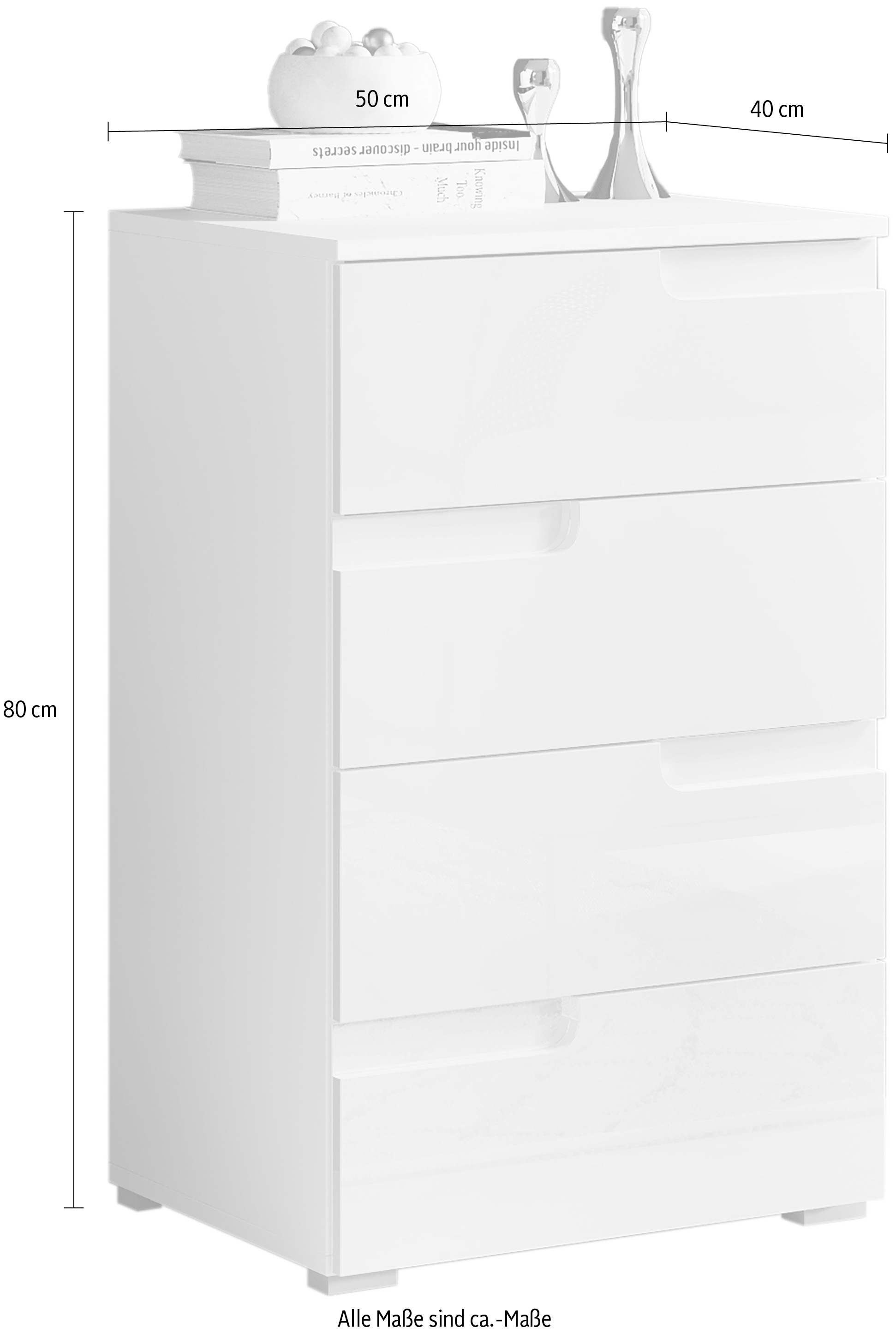 HBZ Kommode »Spice Weiss Hochglanz, BxHxT 50x80x40 cm« Kommode mit 4 Schubkästen