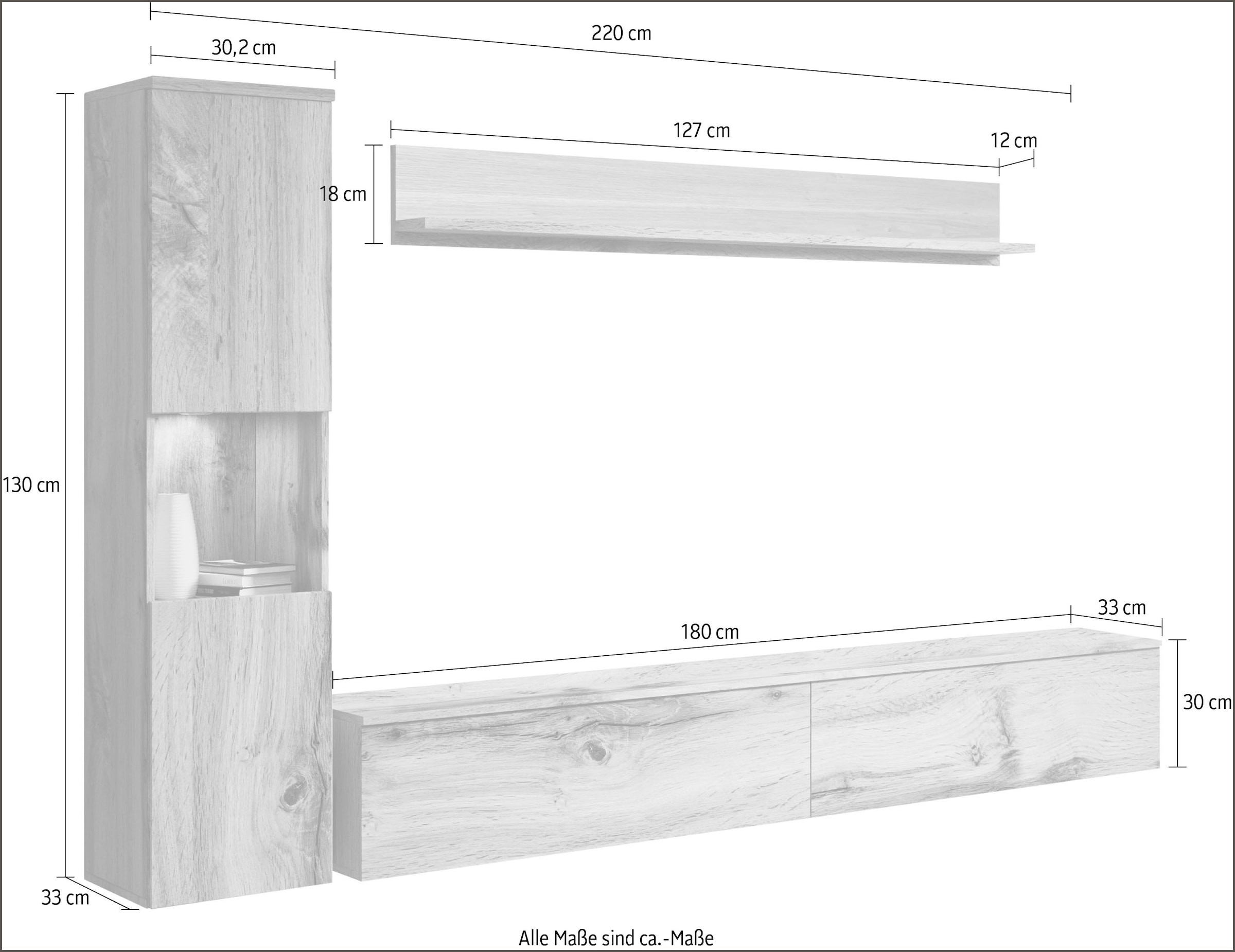 GOODproduct Wohnwand »PARIS, Vitrine Türanschlag links/rechts wechselbar« Komplett-Set, 3 Stk. tlg.