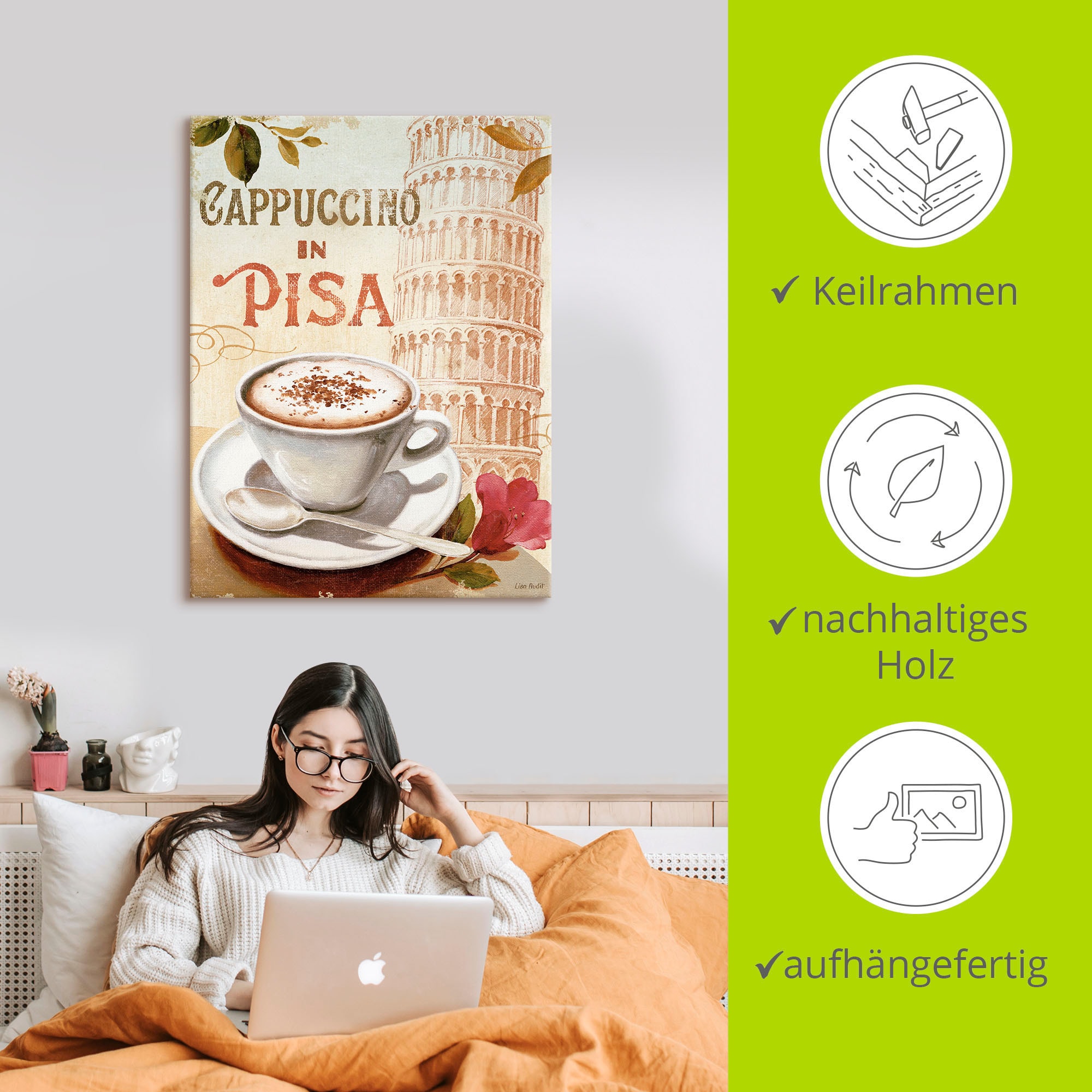 Artland Tableau sur toile »Kaffee in Europa IV« 1 cuis tlg. auf Holzrahmen gespannt