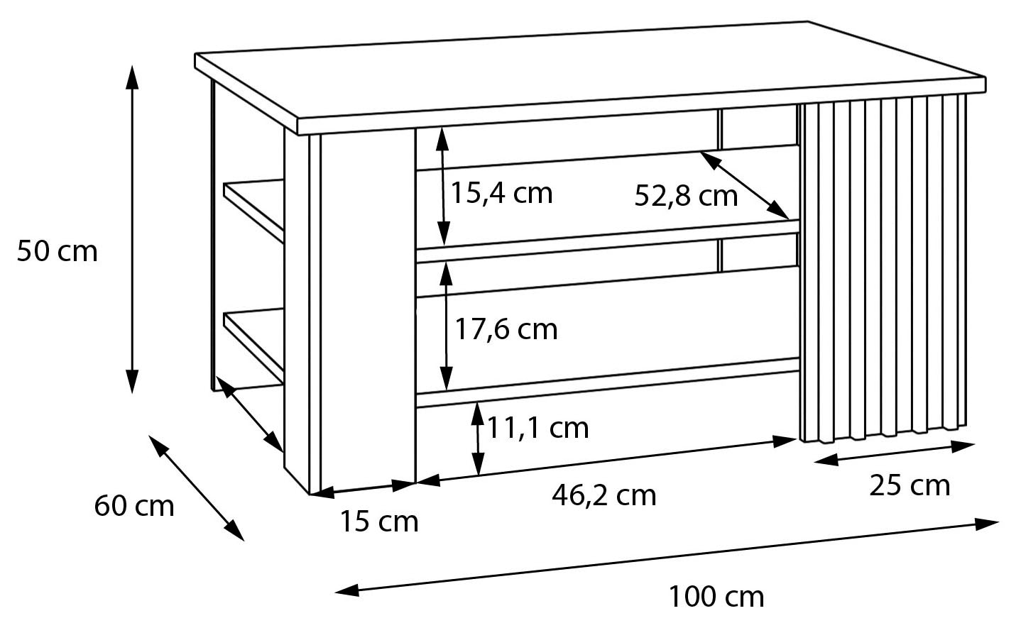 FORTE Table basse »Forte Arank Coffee Table 100x50, 2 Ablageböden« L/H/P 100/50/60 cm, aspect lamelles