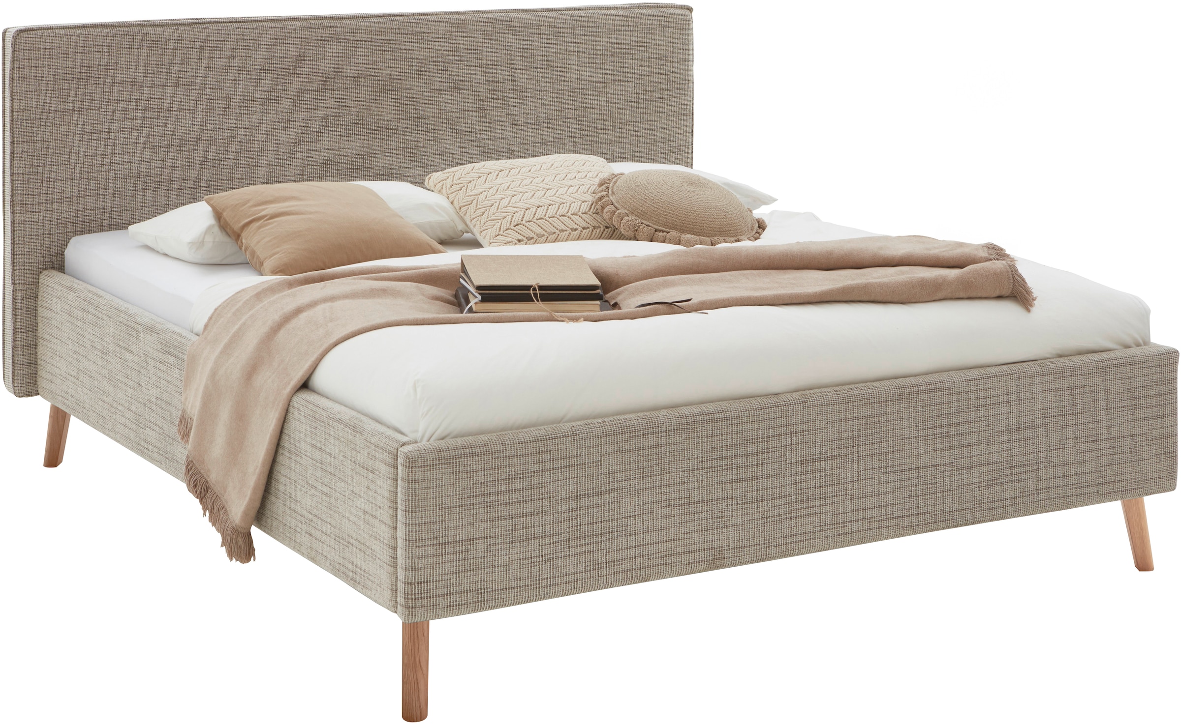 meise.möbel Lit rembourré »Riva« avec pieds en bois couleur chêne, au choix avec coffre de lit et sommier à lattes
