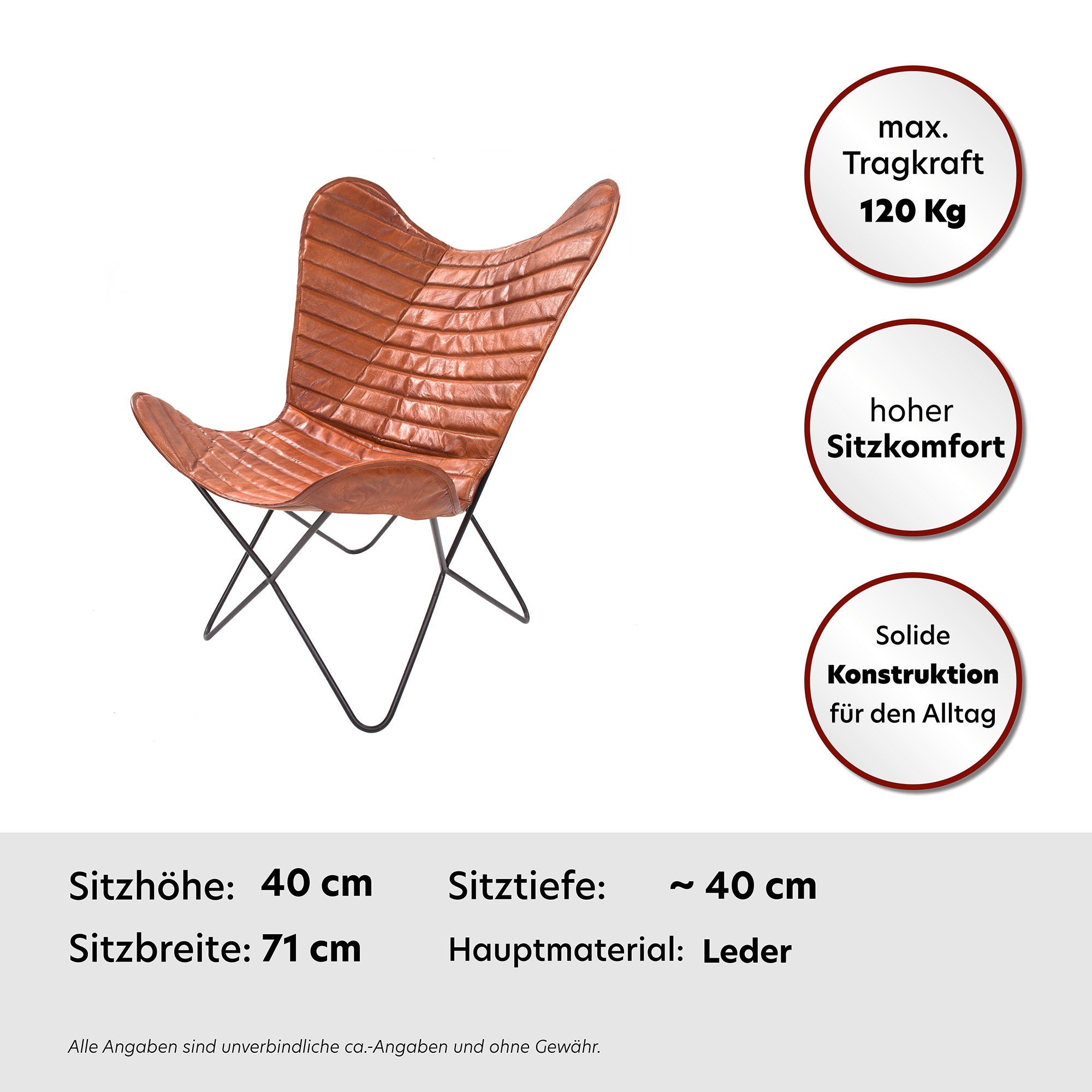 Kayoom 4-Fussstuhl »Schmetterling Stuhl Santiago, Schmetterlingsstuhl aus Leder« () 1 Stk.pflegeleicht, hochwertig, hochwertig verarbeitet, hoher Sitzkomfort