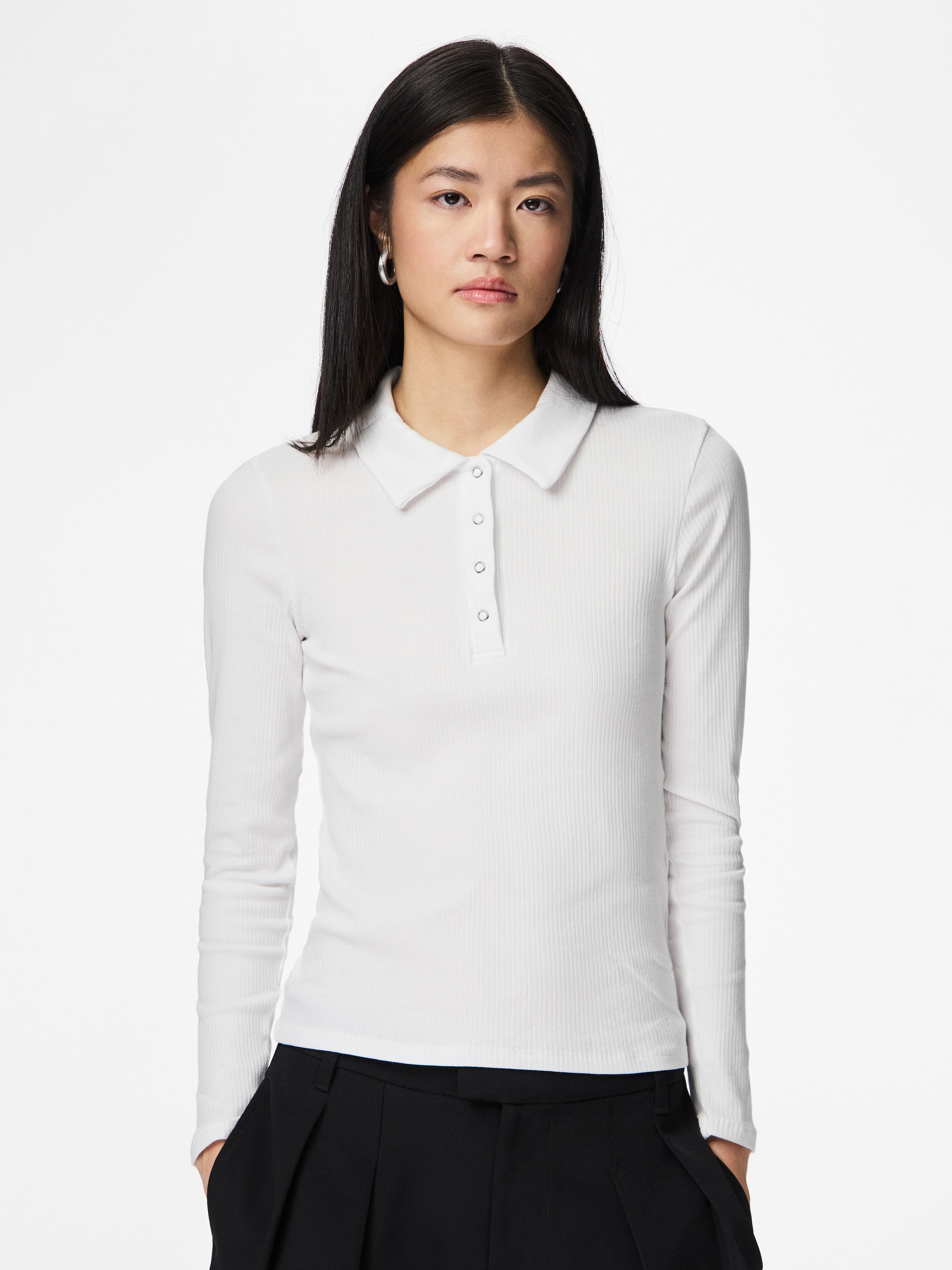 pieces Polo à manches longues »PCKITTE LS POLO TOP JRS NOOS« mit gerippter Struktur