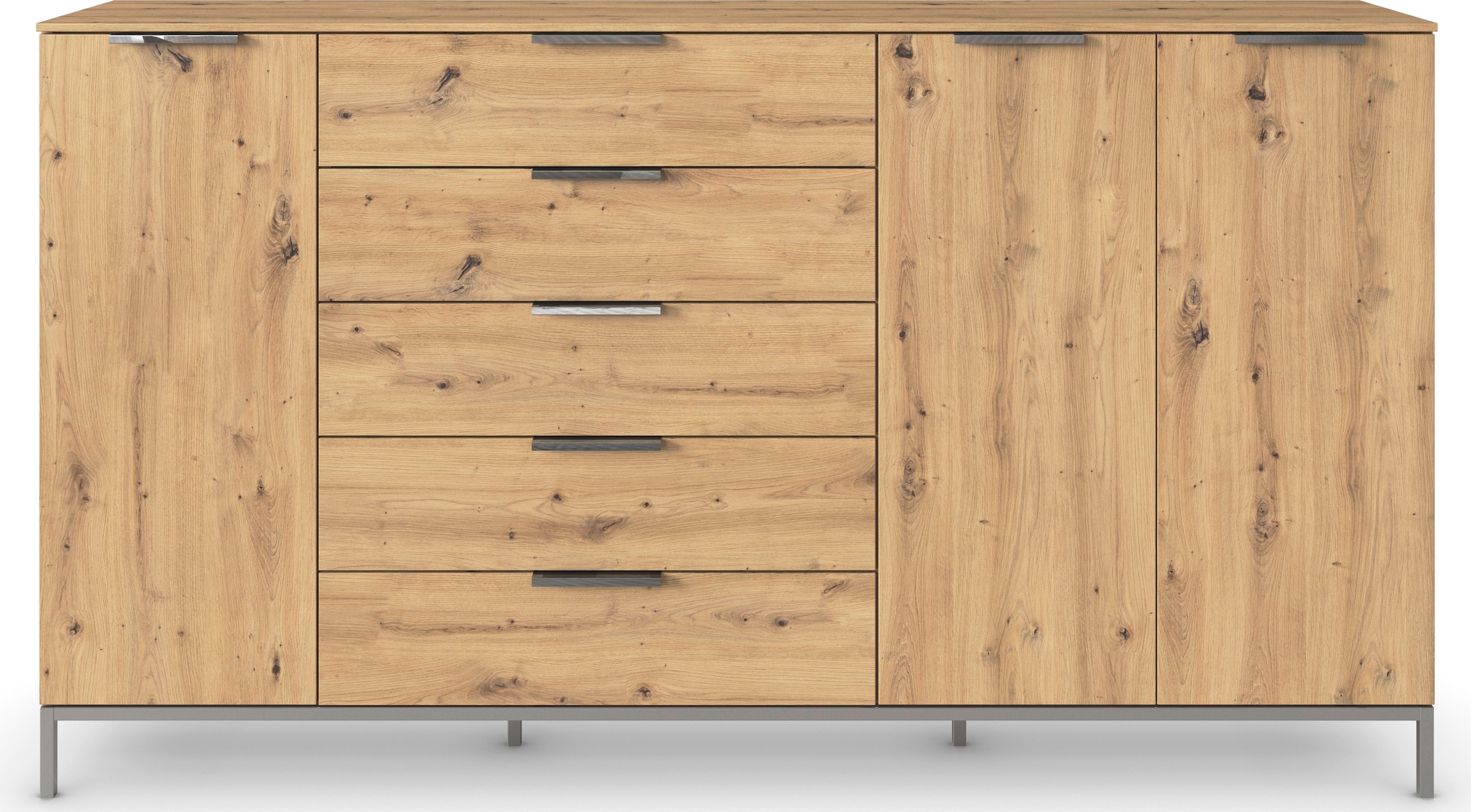 rauch Commode combinée »Kommode Türkommode Sideboard Kombikommode FLIPP« Largeur 200 cm avec 4 étagères,  3 portes avec 5 tiroirs et fonction soft-close
