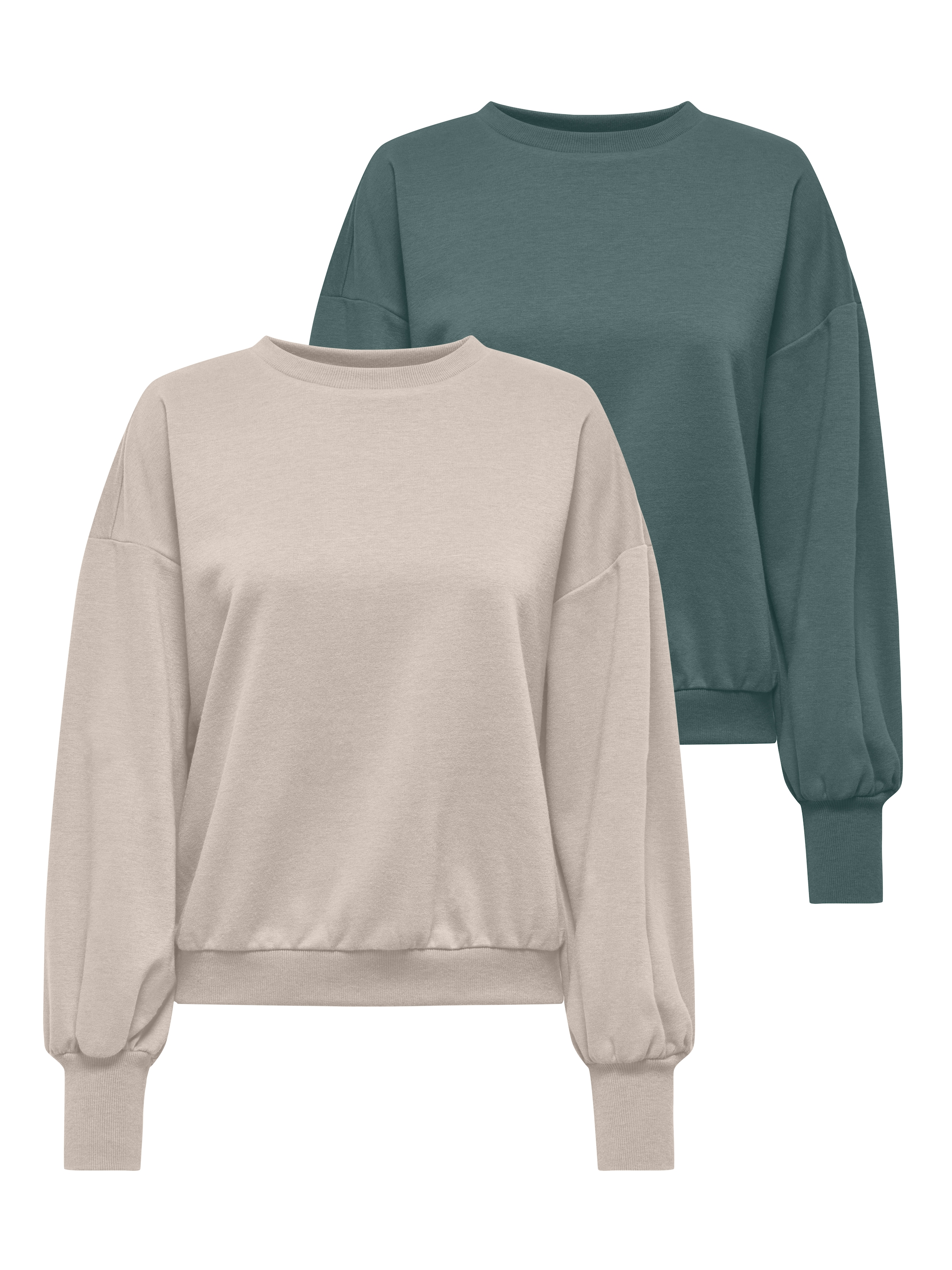 ONLY Sweat-shirt »ONLBROOKE L/S O-NECK SOLID 2 PACK SWT«, 2 mélange coton, coupe régulière
