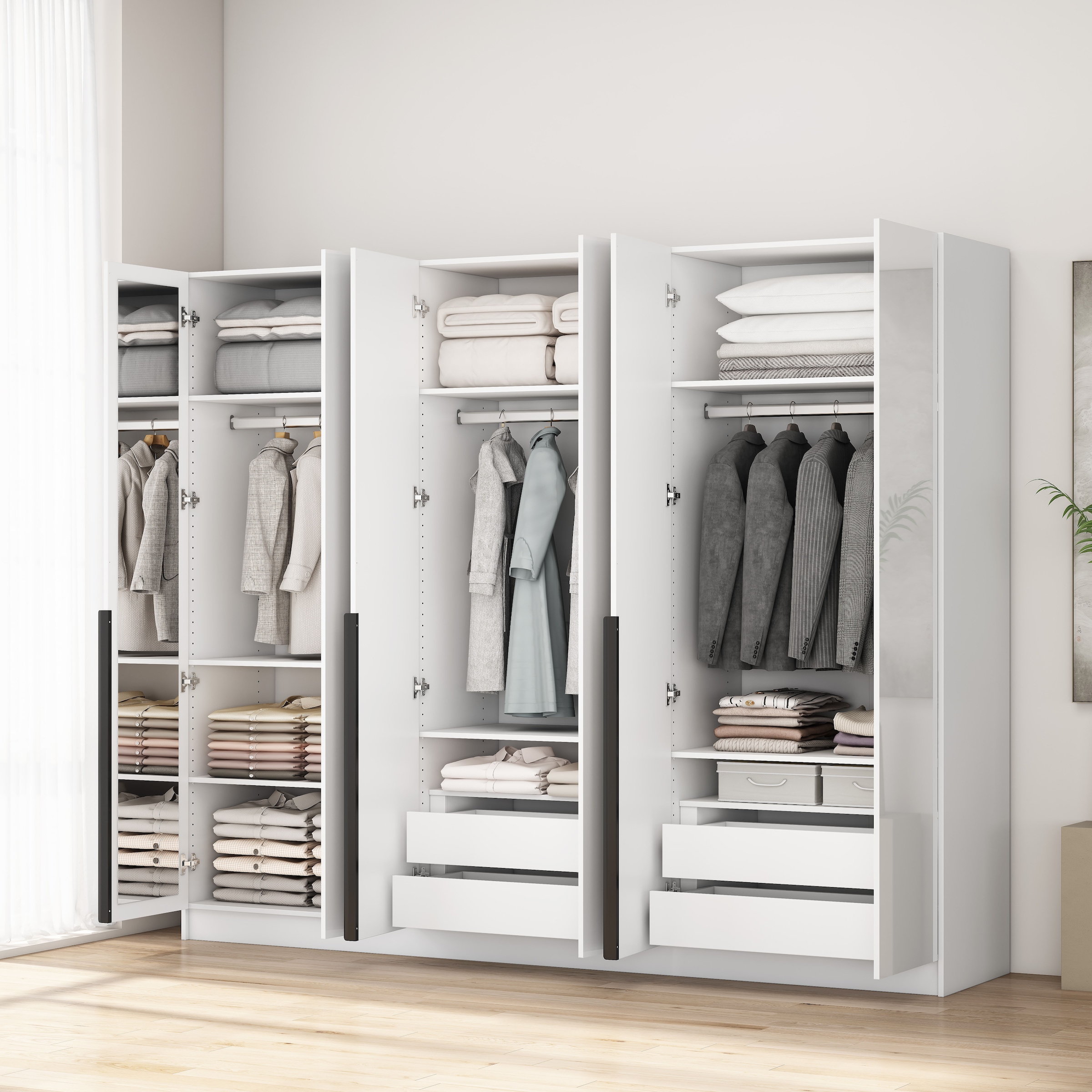 GOODproduct Kleiderschrank »Annor Schlafzimmerschrank Breite 242cm hochglanz Schrank Garderobe« Drehtürenschrank mit perfekter Innenausstattung - elegante Türgriffe