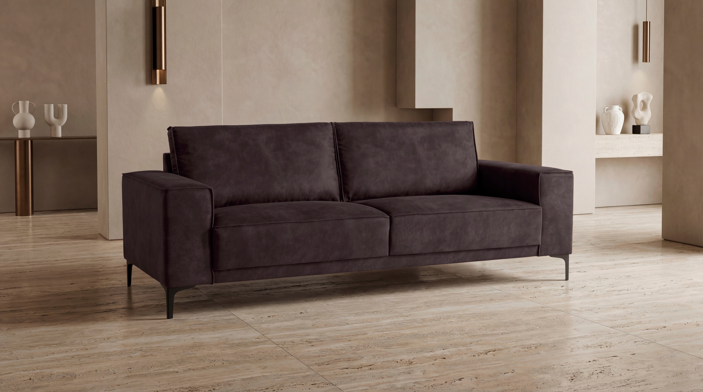 GOODproduct 3-places »OLAND Luxus-Microfaser, Sofa, B: 224 cm, Skandi-Design« structure, tissu plat, microfibre de luxe, bouclé