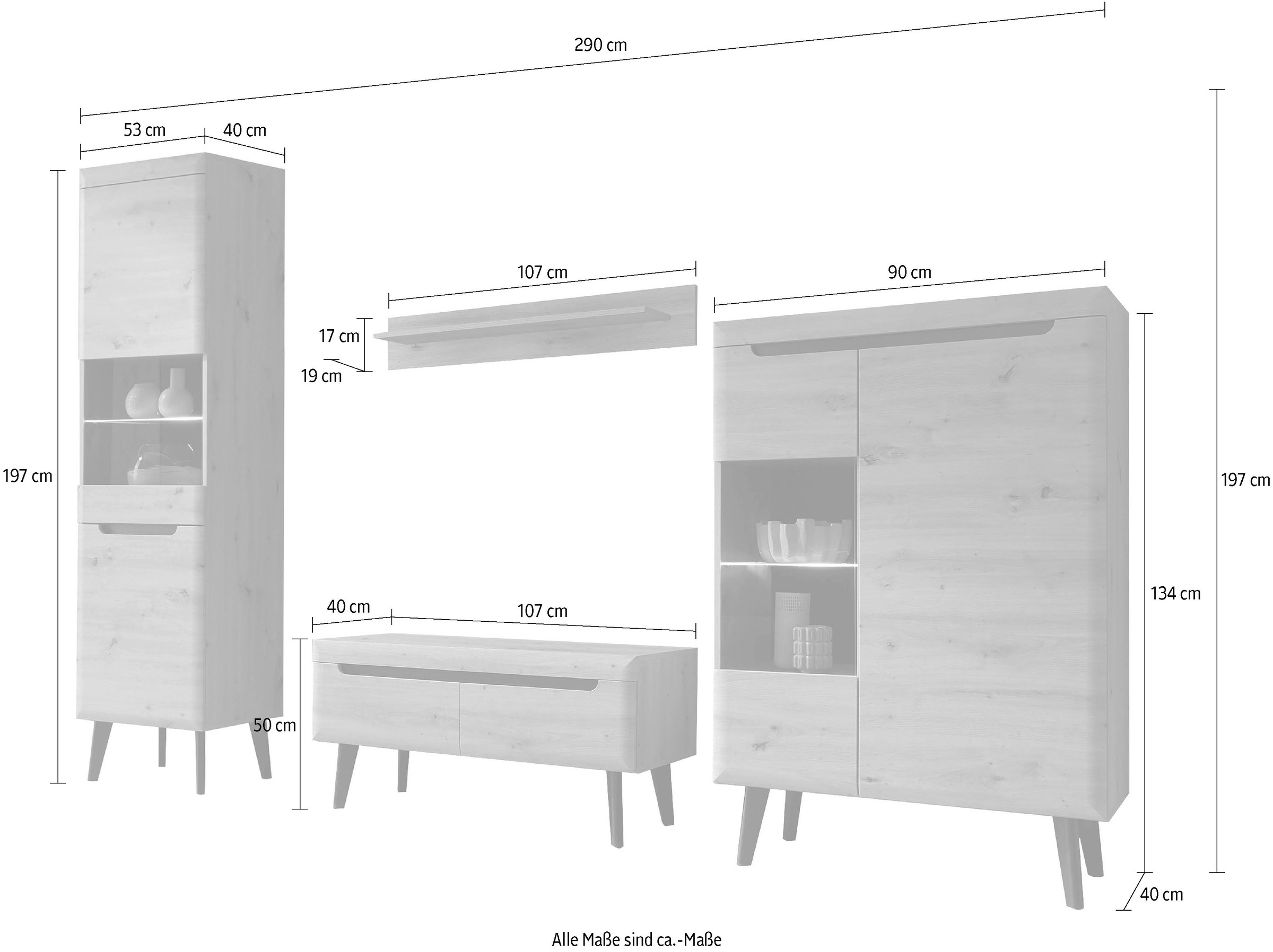 Home affaire Wohnwand »Torge, Anbauwand, Schrankwand, Mediawand, Wohnzimmer-Set« Set, 4 Stk. tlg.