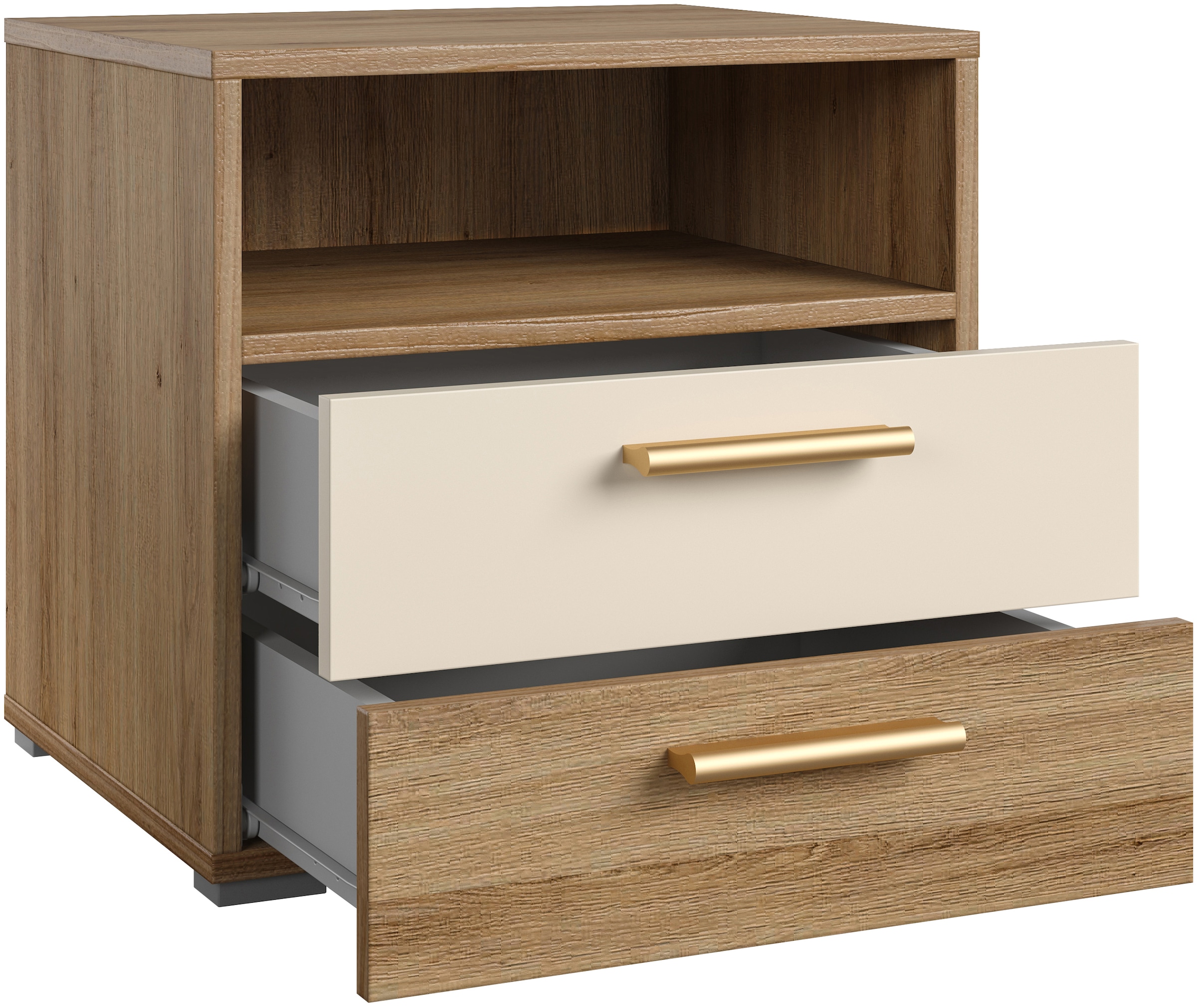 Home affaire Table de nuit »Bitry, Breite 46 cm, moderner Nachtschrank mit 2 Schubladen« Nachttisch, viel Stauraum, offene Fach