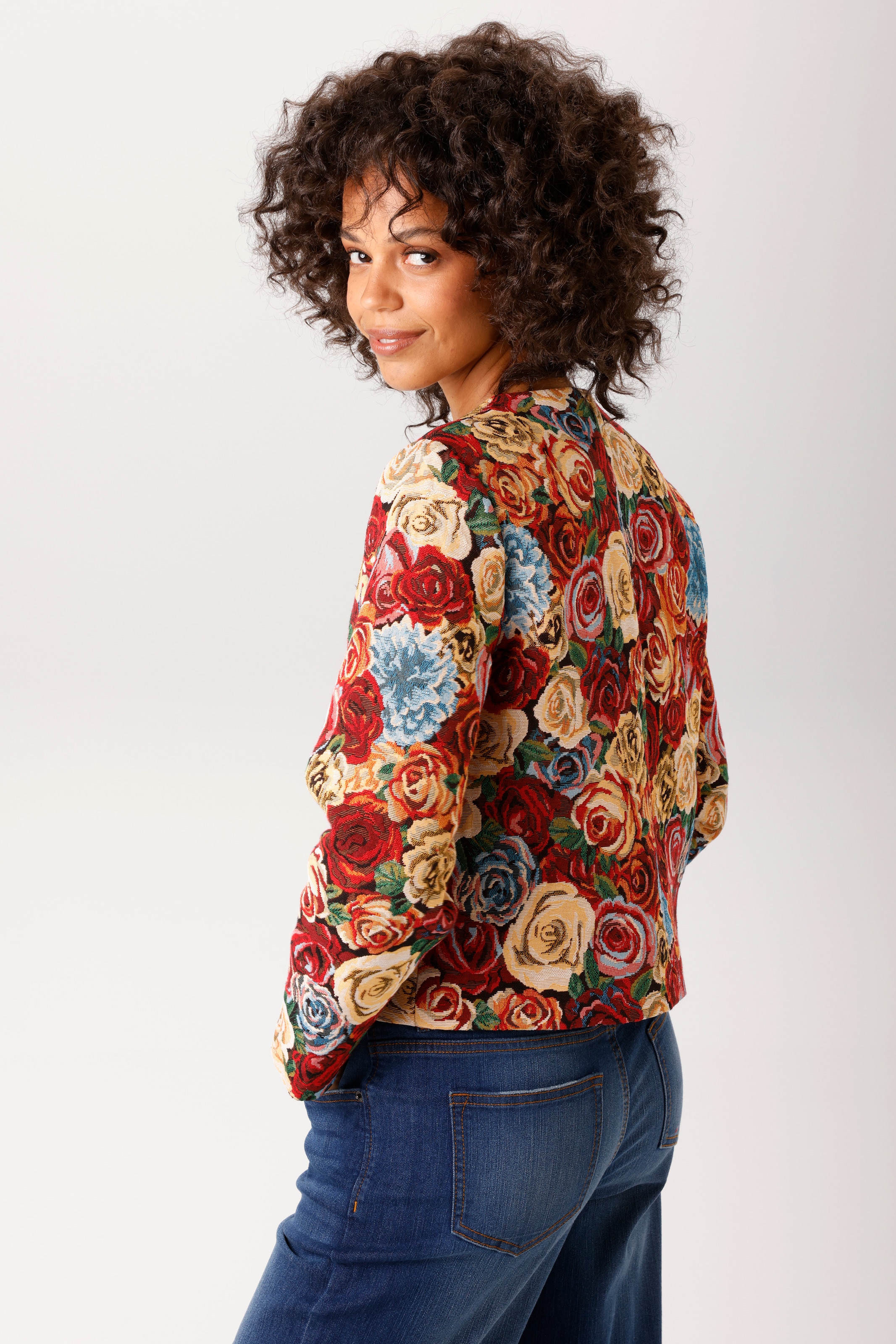 Aniston CASUAL Kurzblazer mit bunten, romantischen Rosen-Muster - NEUE KOLLEKTION