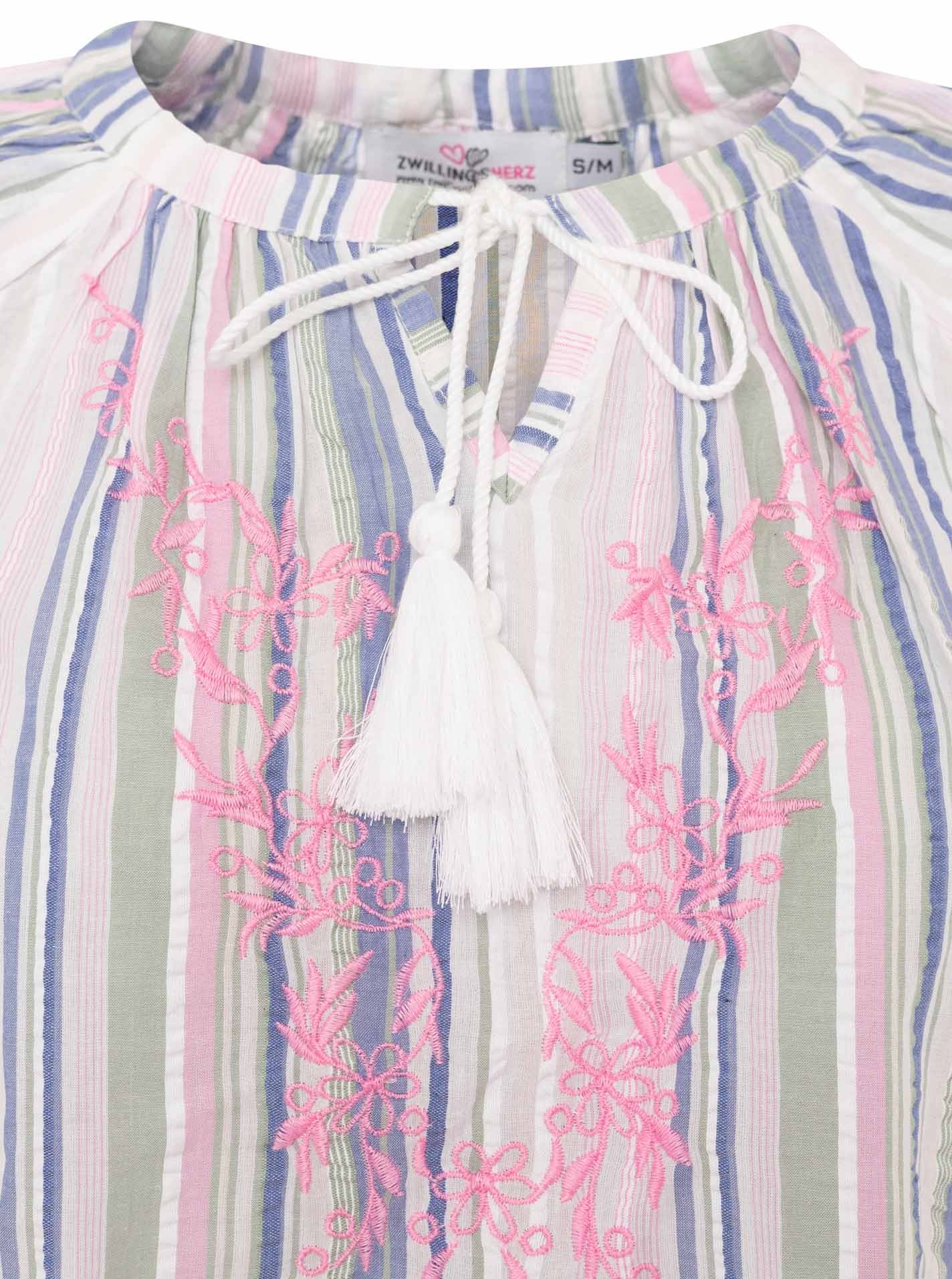 Zwillingsherz Blouse à manches courtes »"Summer Stripes"« Streifen, Tunnelzug und Tasseln, kurzarm