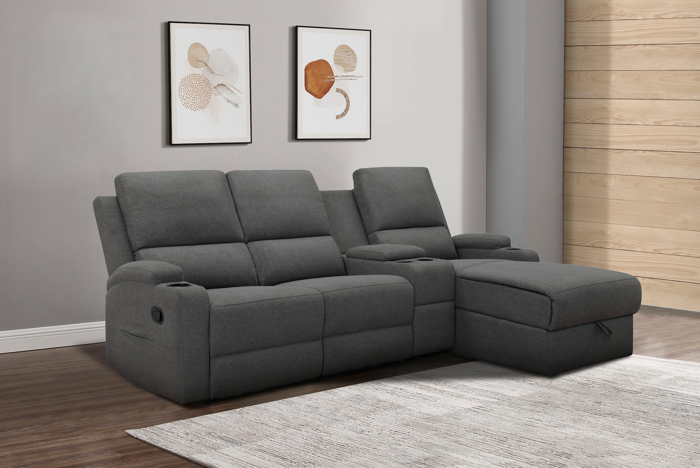 GOODproduct Canapé d'angle »NAPORI Struktur, Multimediasofa, 3er Kinosessel XXL, L-Form« canapé cinéma avec fonction relaxation, porte-gobelet, compartiment de rangement et coffre