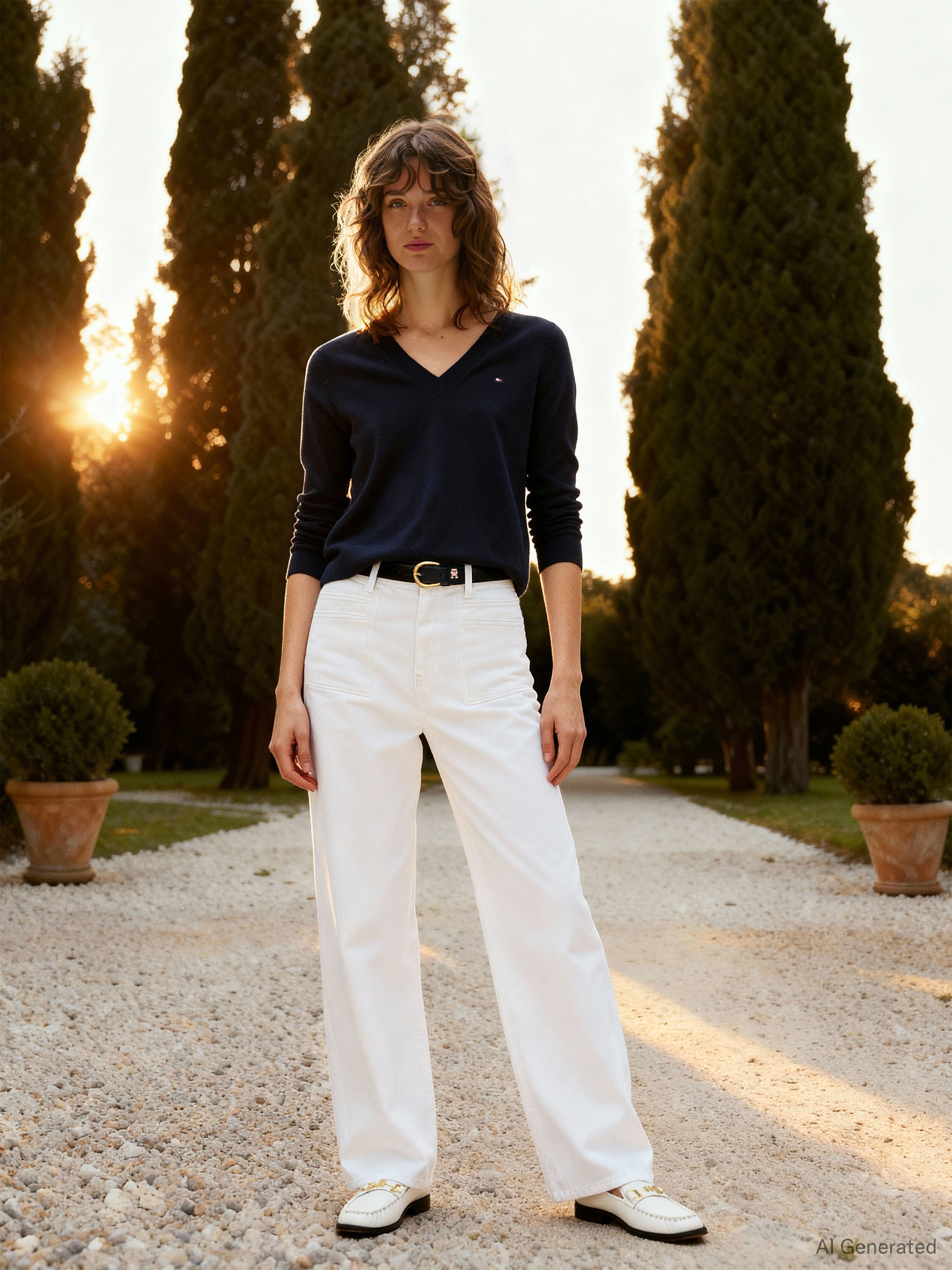 Tommy Hilfiger Pull col V »CO JERSEY STITCH V-NK SWEATER« Bandes contrastées à l'encolure et broderie logo sur la manche