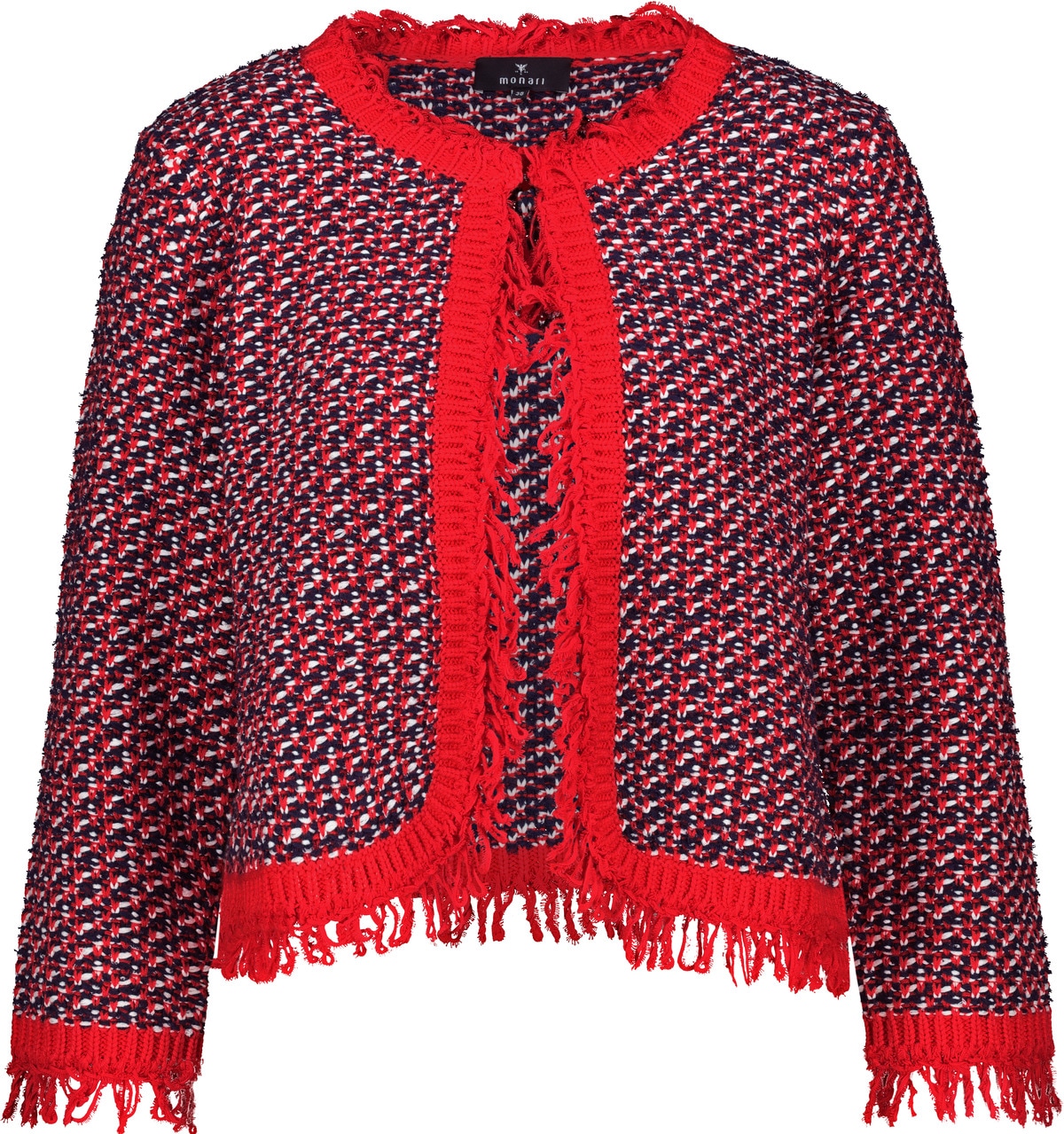 Monari Veste en tricot Rundhalsausschnitt, verkürzter Schnitt, Ripp-Saum mit Fransen