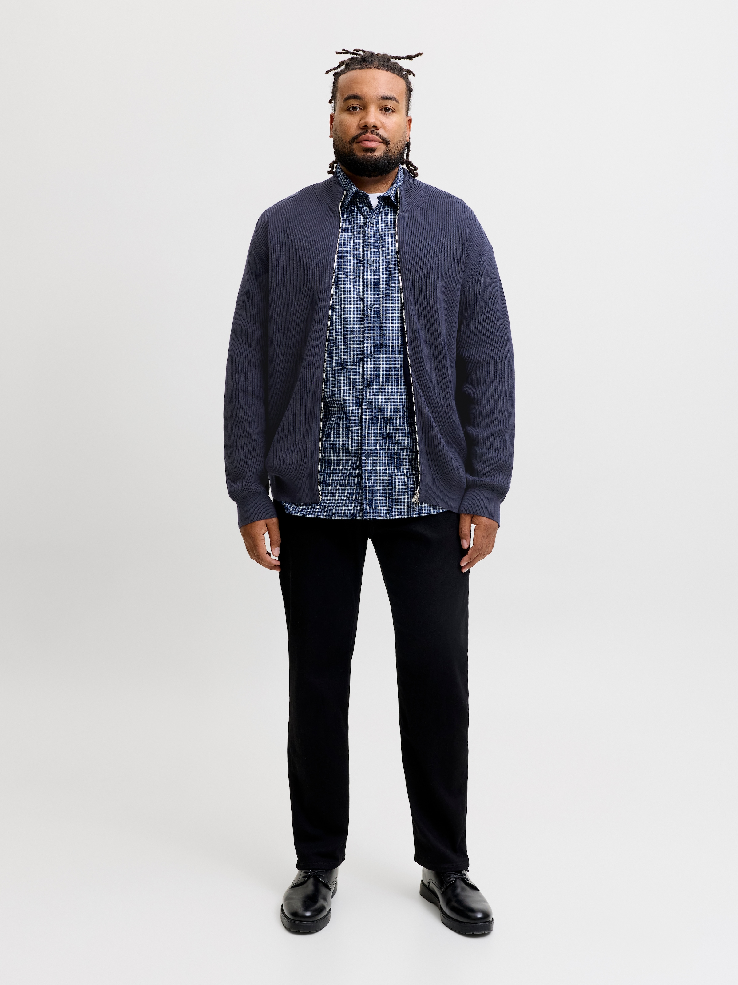Jack & Jones PlusSize Veste en tricot »JJEPERFECT KNIT FULL ZIP CARDIGAN SN PLS« mélange de coton, avec col montant