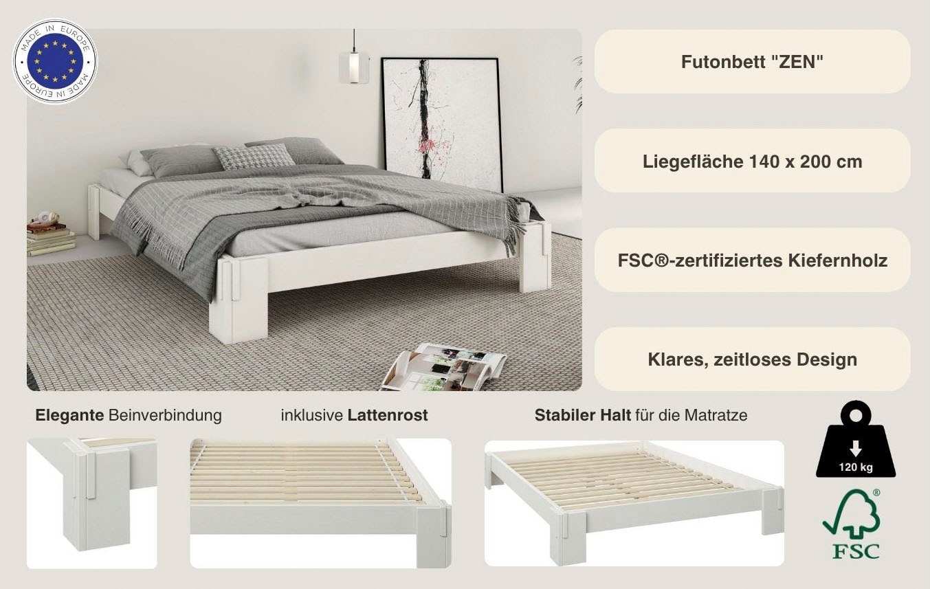 GOODproduct Lit futon »"ZEN " zertifiziertes Massivholz (Kiefer)« Massivholzbett, zeitlos elegant