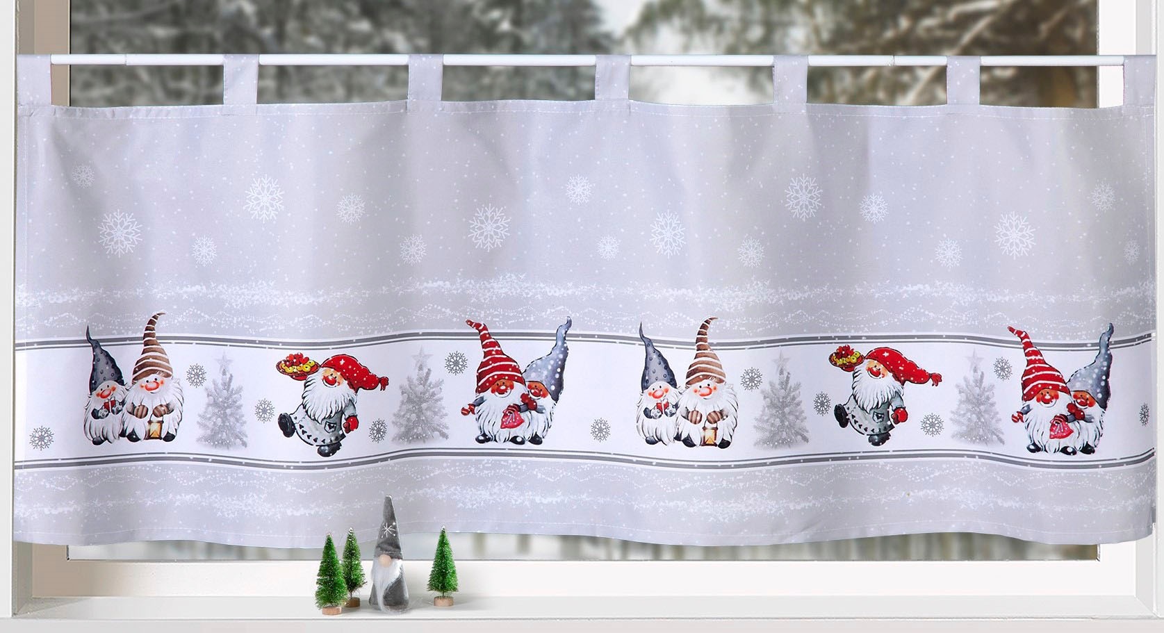 Weckbrodt Scheibengardine »Wichtel im Schnee« Schlaufen 1 Stk. tlg. Bistro, Microsatin, Weihnachten, HxB 45x120cm, Gardine, Store