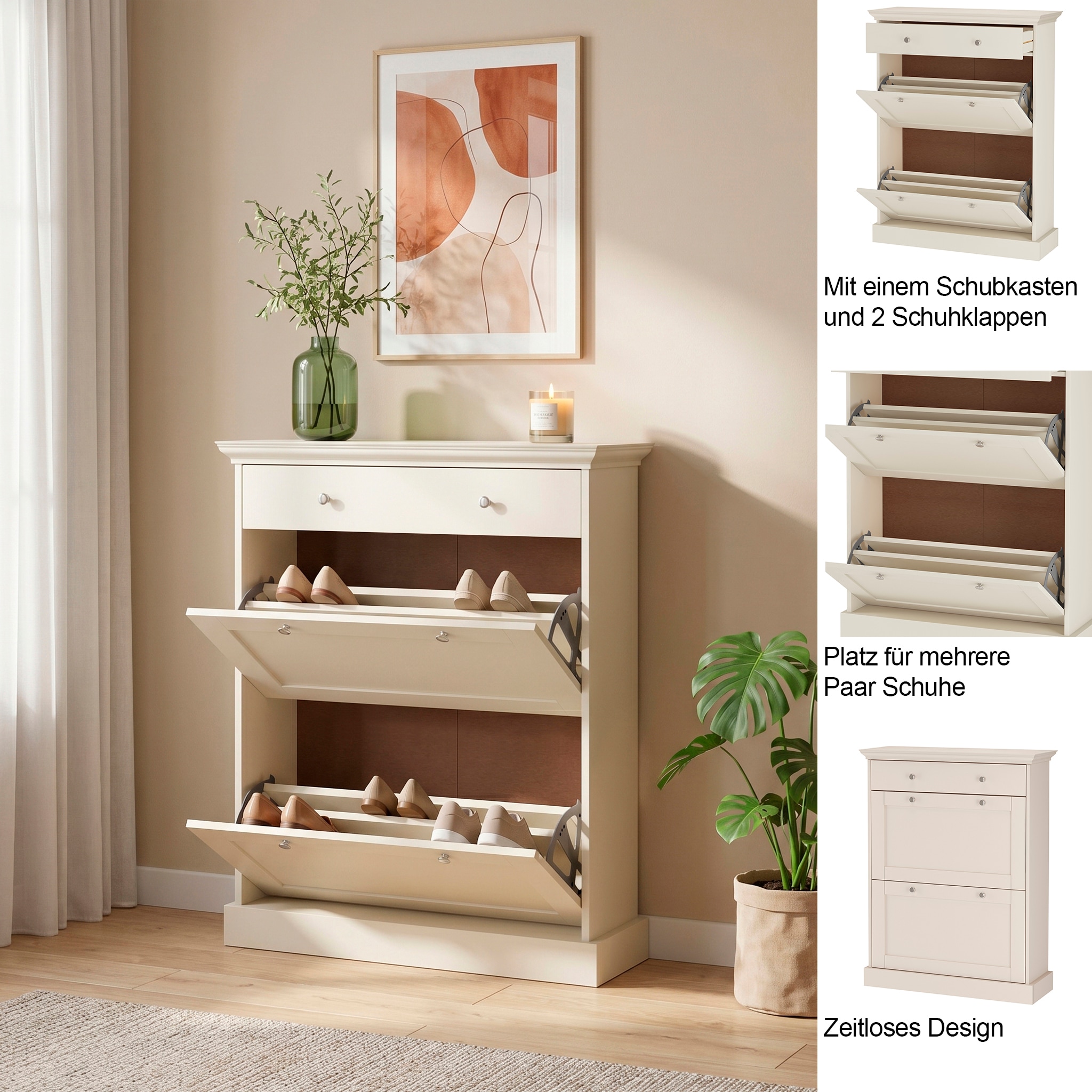GOODproduct Schuhkommode »Binz Schuhschrank mit 2 Klappen und 1 Schublade mit Metallknopfgriffen« mit schönen Metallgriffen und vielen Stauraummöglichkeiten, Höhe 105cm