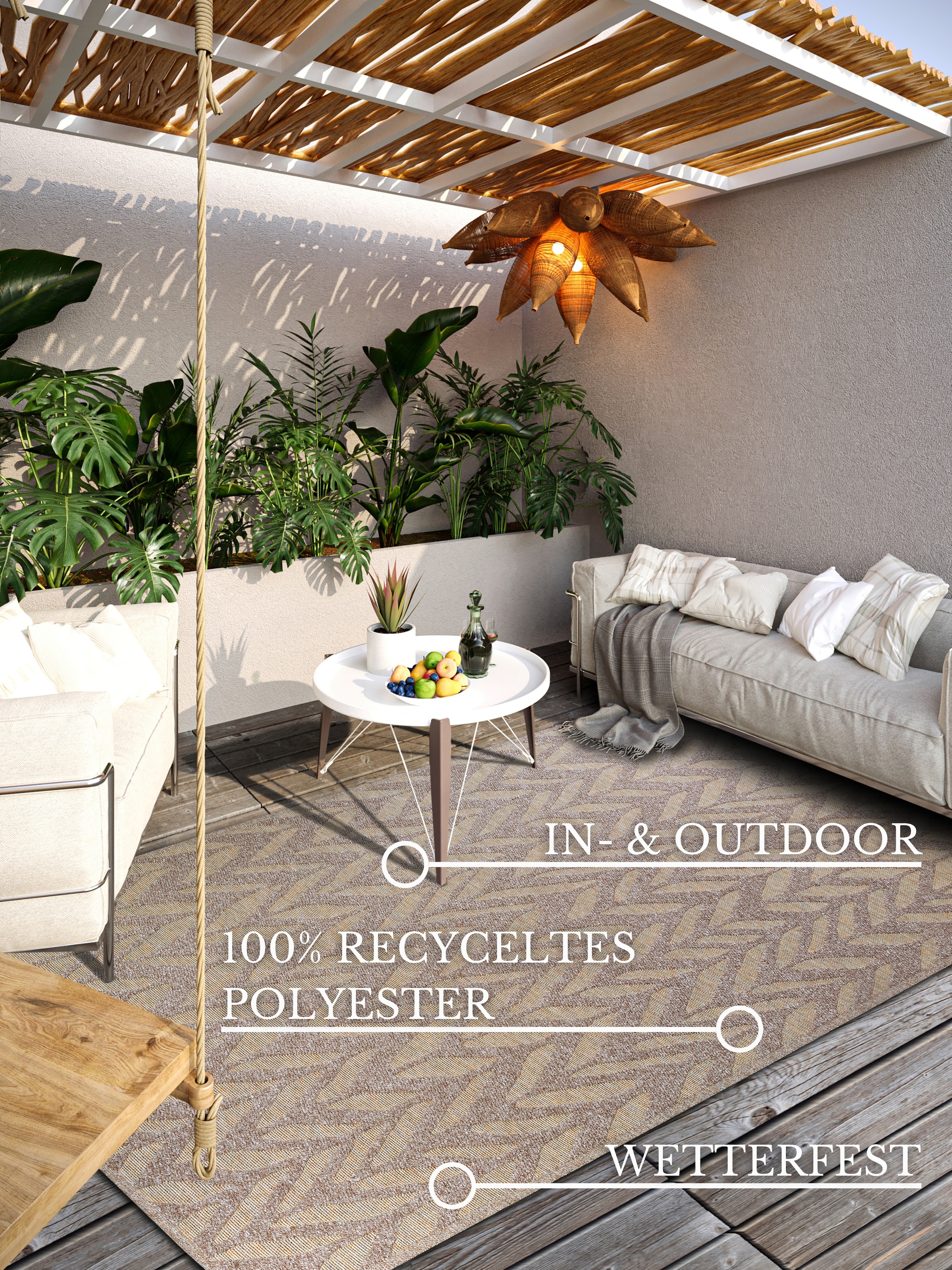 Villeroy & Boch Tapis d'extérieur »Georgette« Rectangulaire 4 mm Höhe In-& Outdoor, Flachgewebe, wetterfest, Terrasse, Balkon, modern, Trend