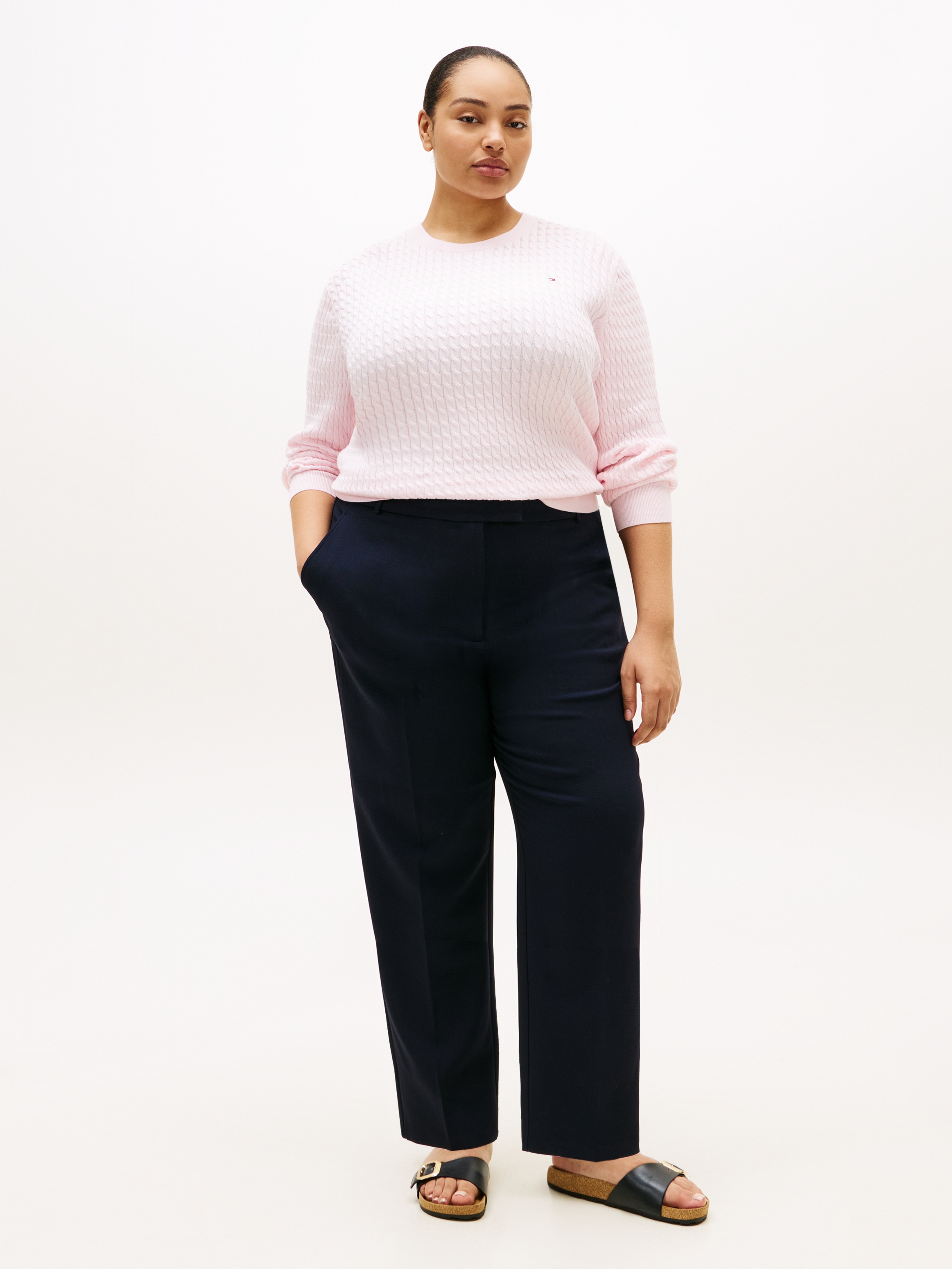 Tommy Hilfiger Curve Rundhalspullover »CRV CO CABLE FINE GG CNK SWEATER« in grossen Grössen, mit Zopfmuster
