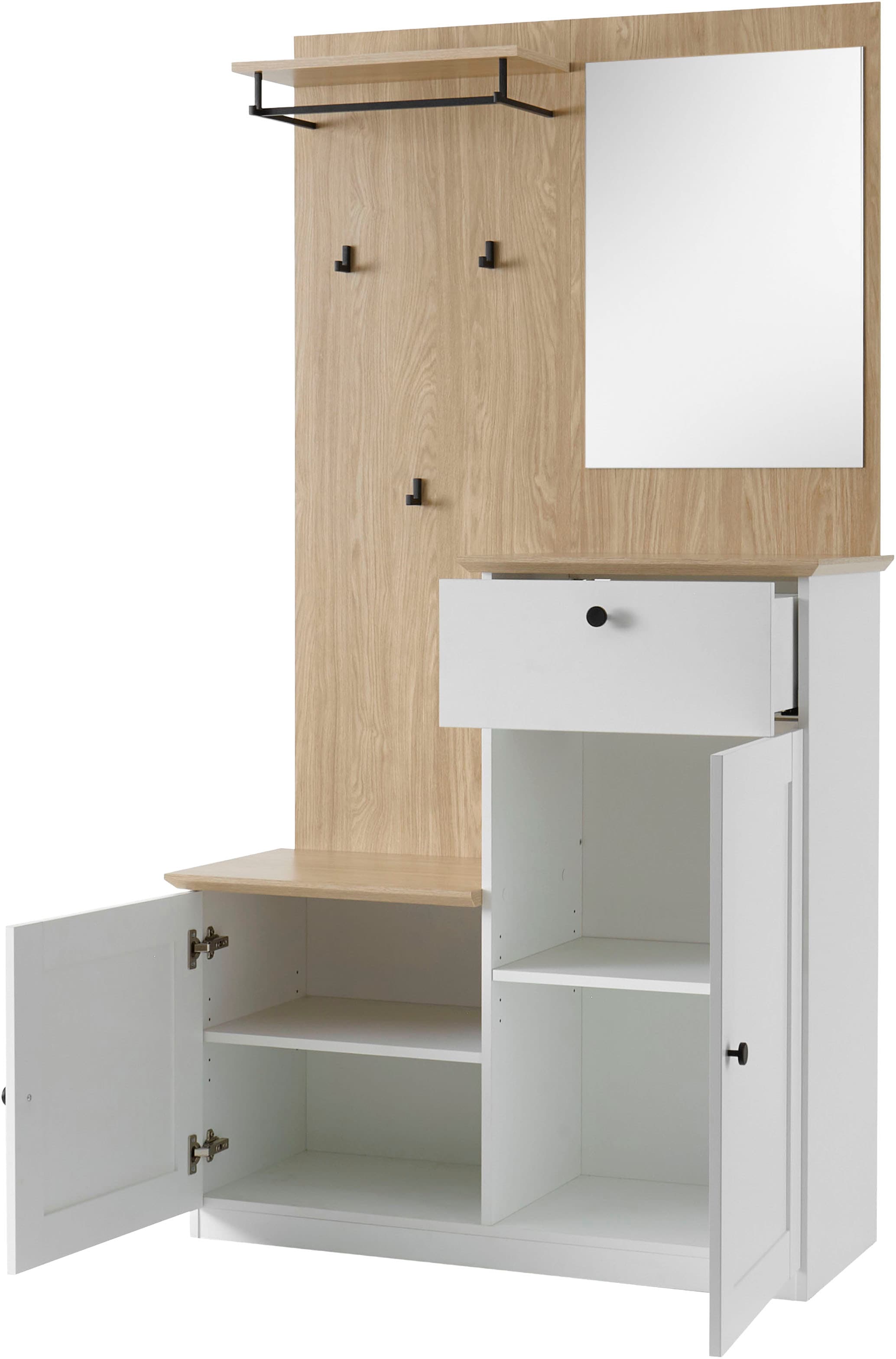 GOODproduct Vestiaire compact »Brest, Garderobe im Landhausstil, Flurgarderobe, Dielenschrank« Poignées en métal noir, beaucoup d'espace de rangement, adapté aux petits espaces