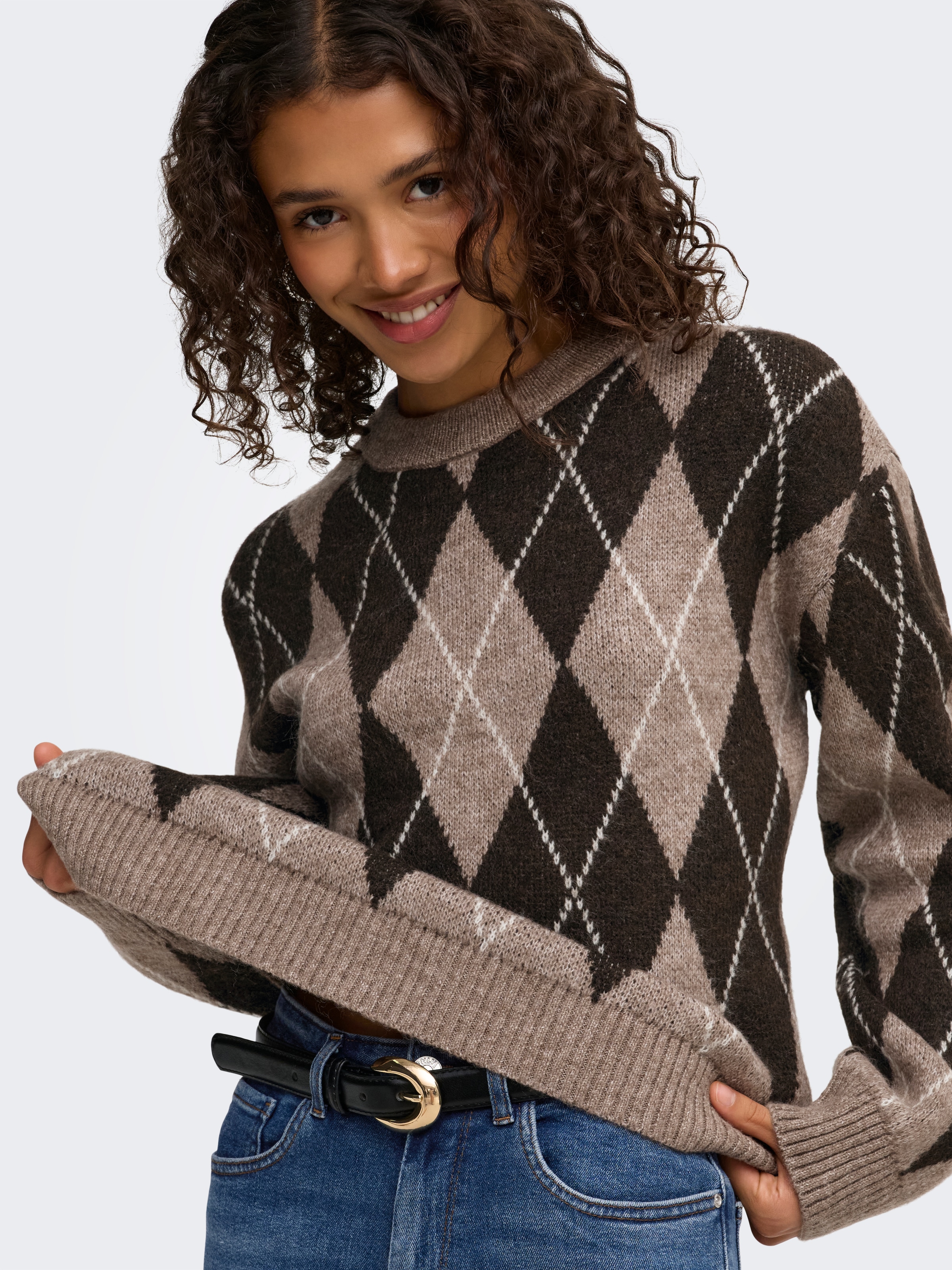 JDY Pull en tricot »JDYBIANKA L/S ARGYLE PULLOVER KNT NOOS« mélange de matériaux, coupe régulière