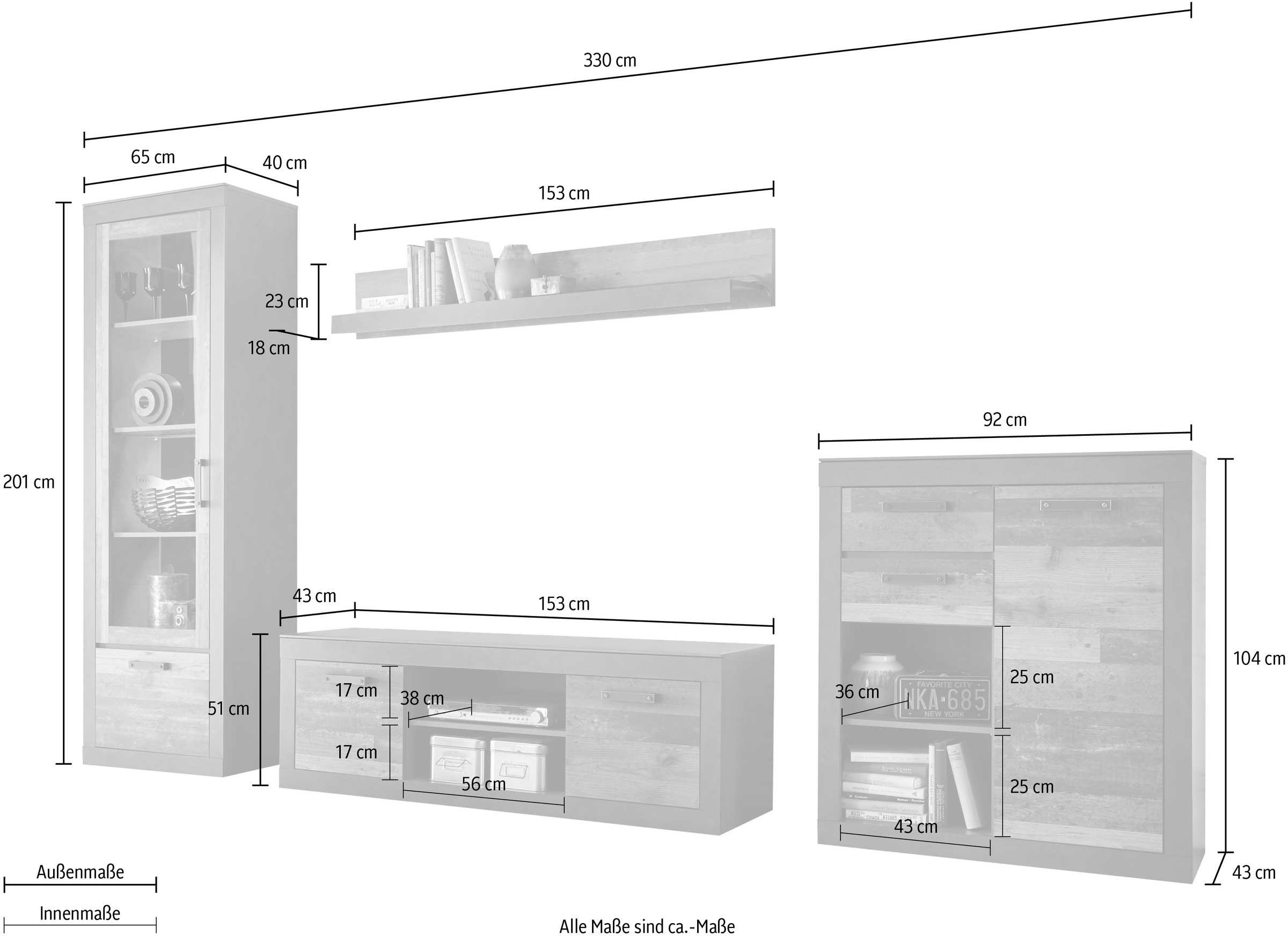 Home affaire Wohnwand »BROOKLYN« 4 Stk. tlg.
