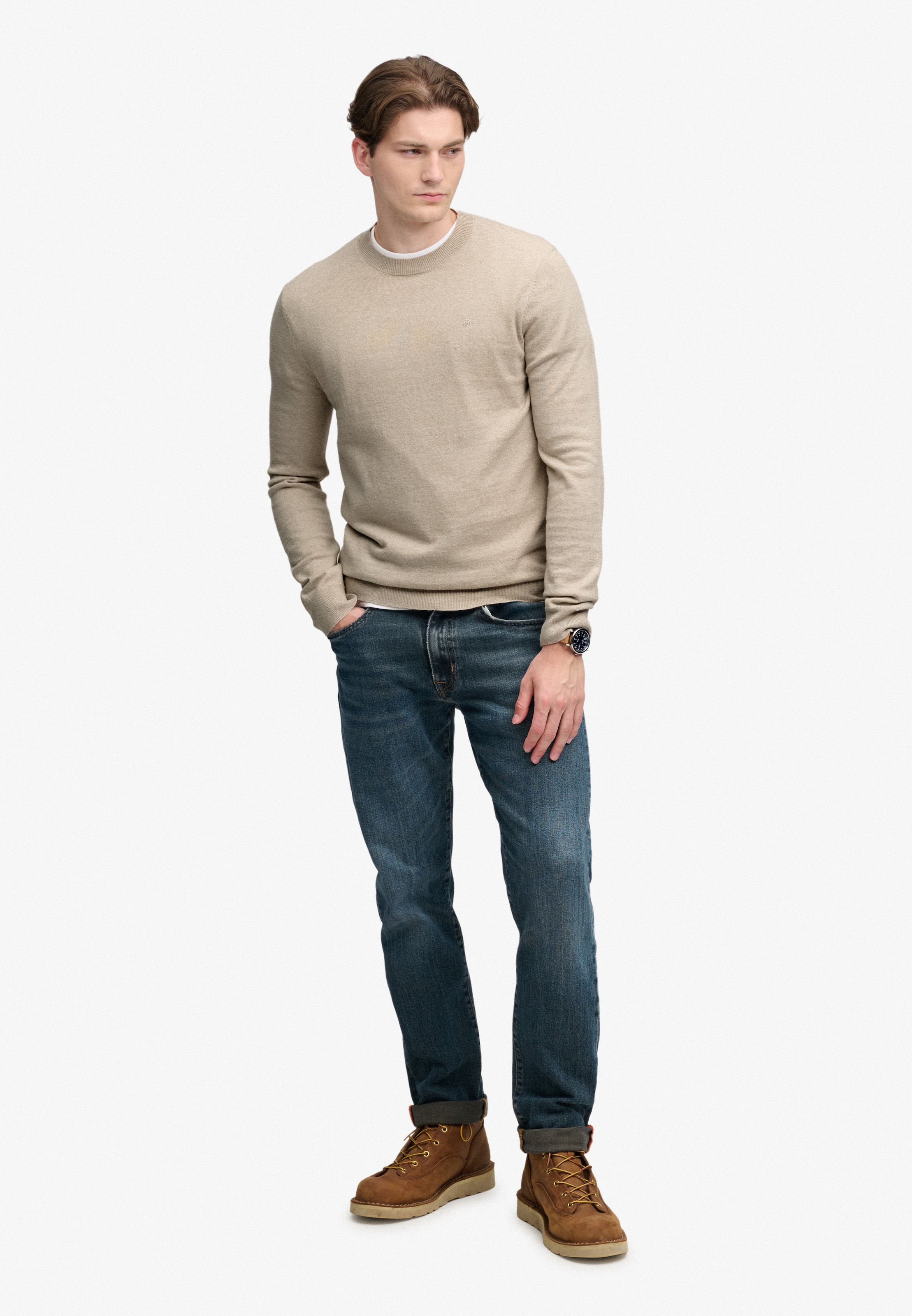 Superdry Pull à col rond »ESSENTIAL LW WOOL BLEND JUMPER« Baumwollmischung, slim fit