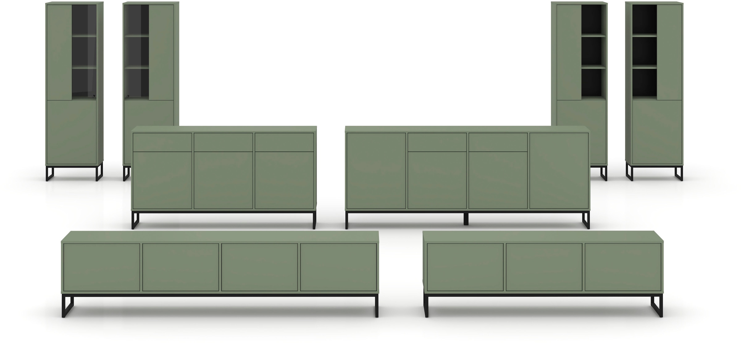 GOODproduct Buffet »Loft, Breite 157 cm, grifflose Kommode 3 Türen/3 Schubkästen.« commode à tiroirs avec beaucoup de rangement, étagères réglables