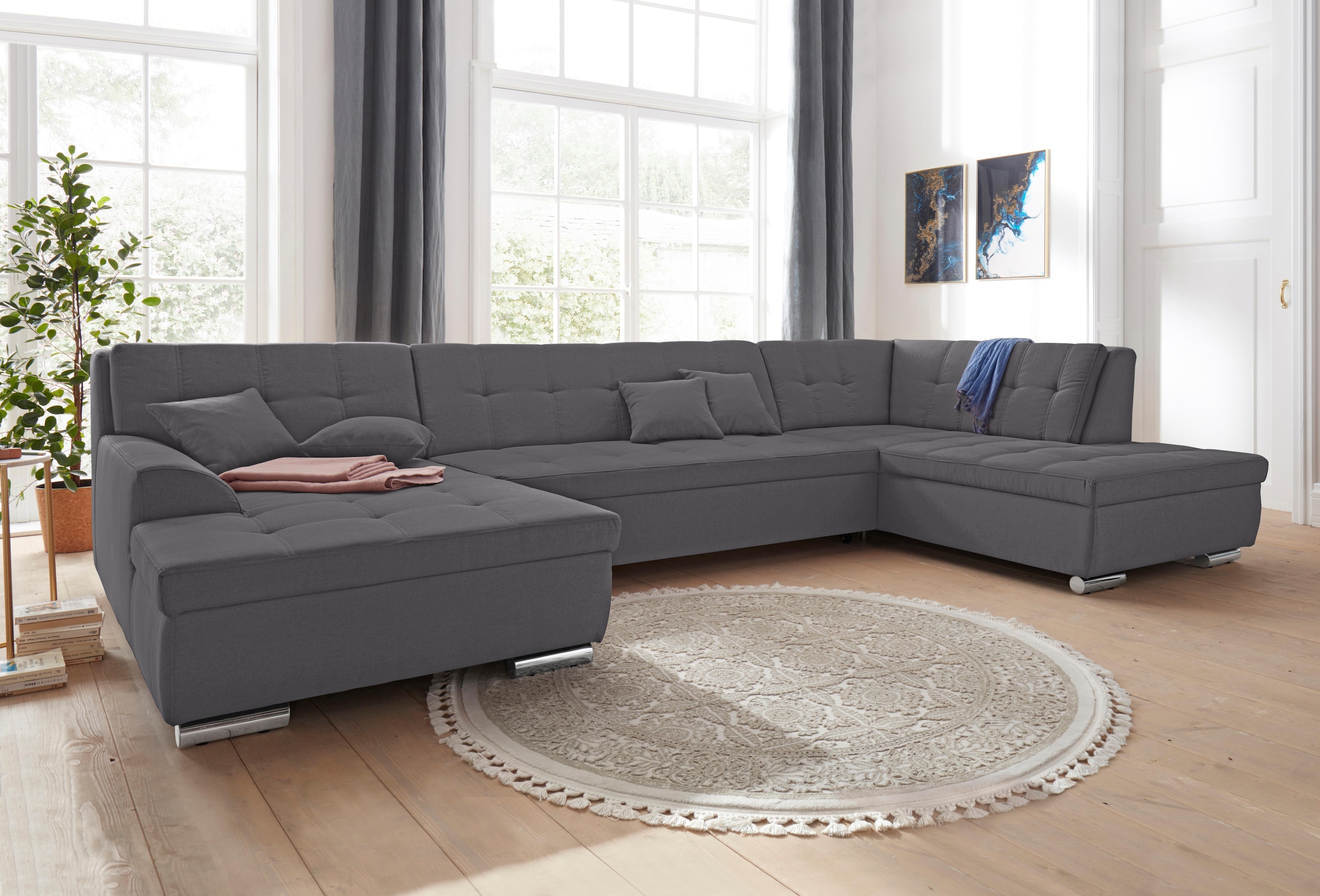 DOMO collection Wohnlandschaft »Aversa U-Form« wahlweise mit Bettfunktion, frei im Raum stellbar