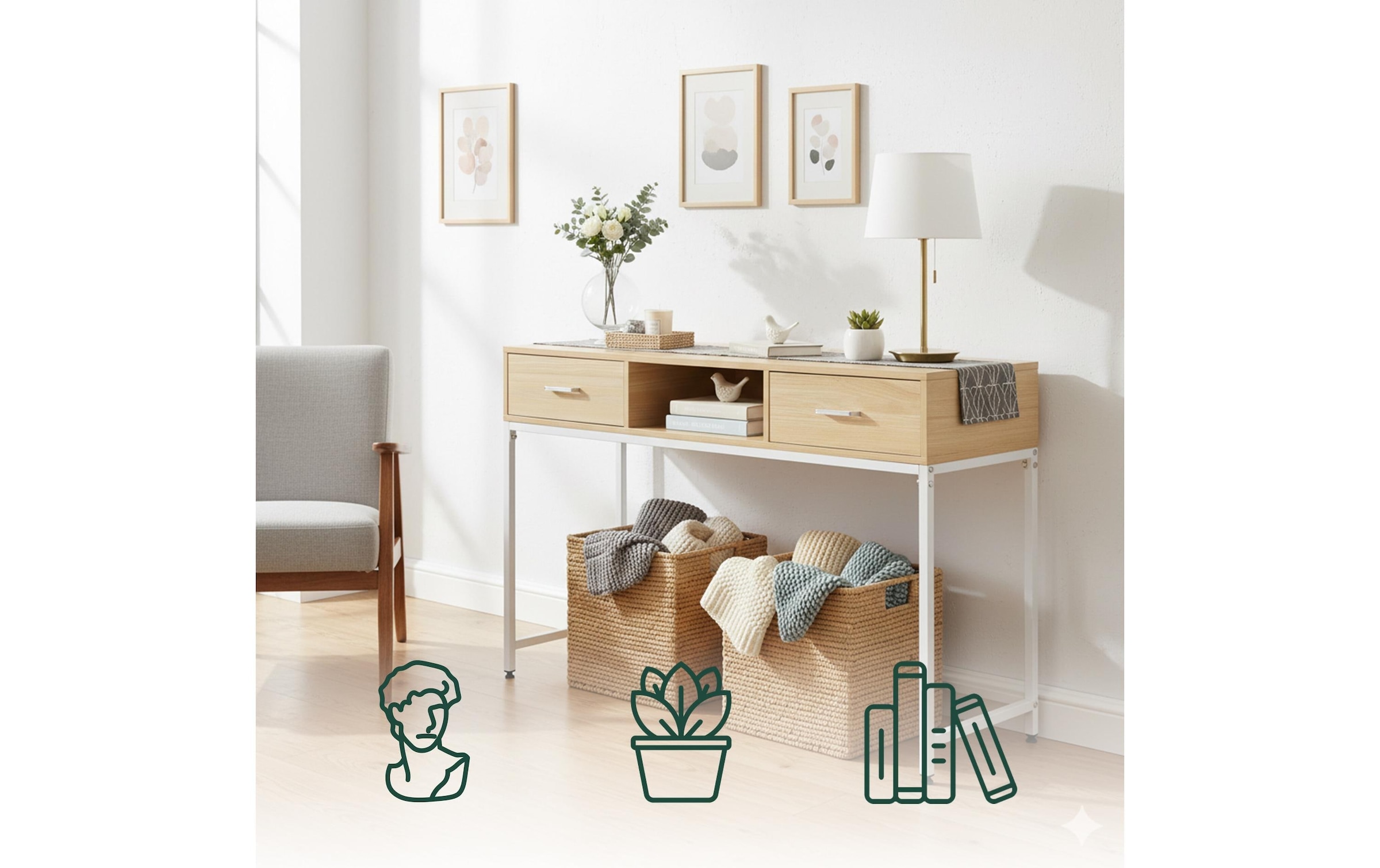 relaxdays Konsolentisch »80 x 120 x 40 cm« Schmaler Flurtisch mit Schubladen und offenem Fach