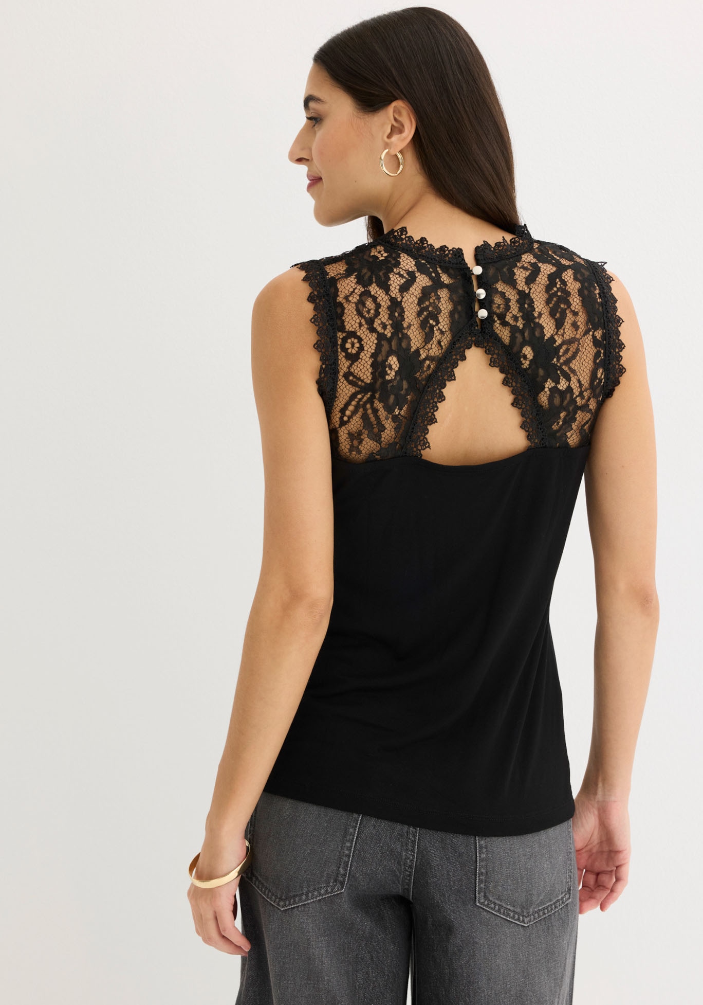 bonprix Haut de chemise 1 ajusté, avec détails en dentelle, fermeture raffinée au dos