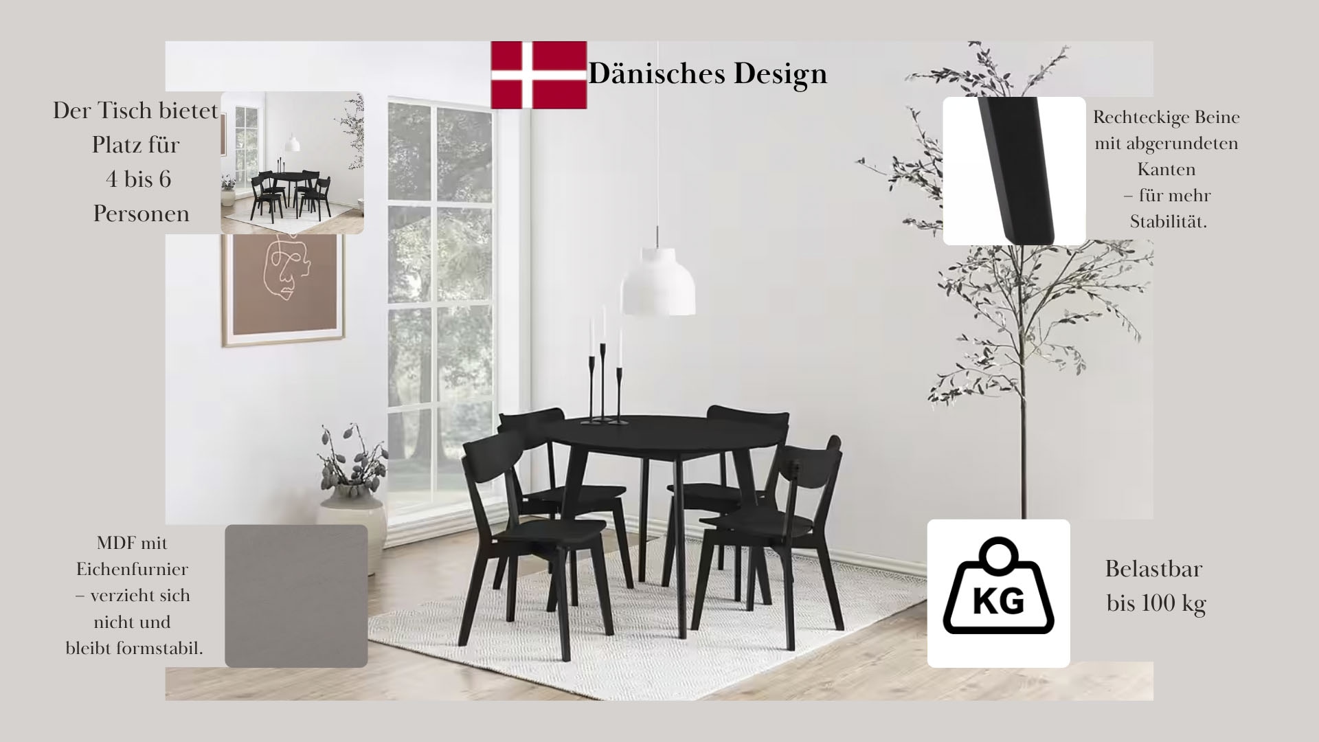 ACTONA GROUP Table de salle à manger »Roxby rund Ø105 – kompakt, robust & pflegeleicht, zeitloses Design« Table de cuisine, OTTOs Choice, 1 cuis tlg. table à manger ronde Roxby, avec placage chêne Ø 105 cm