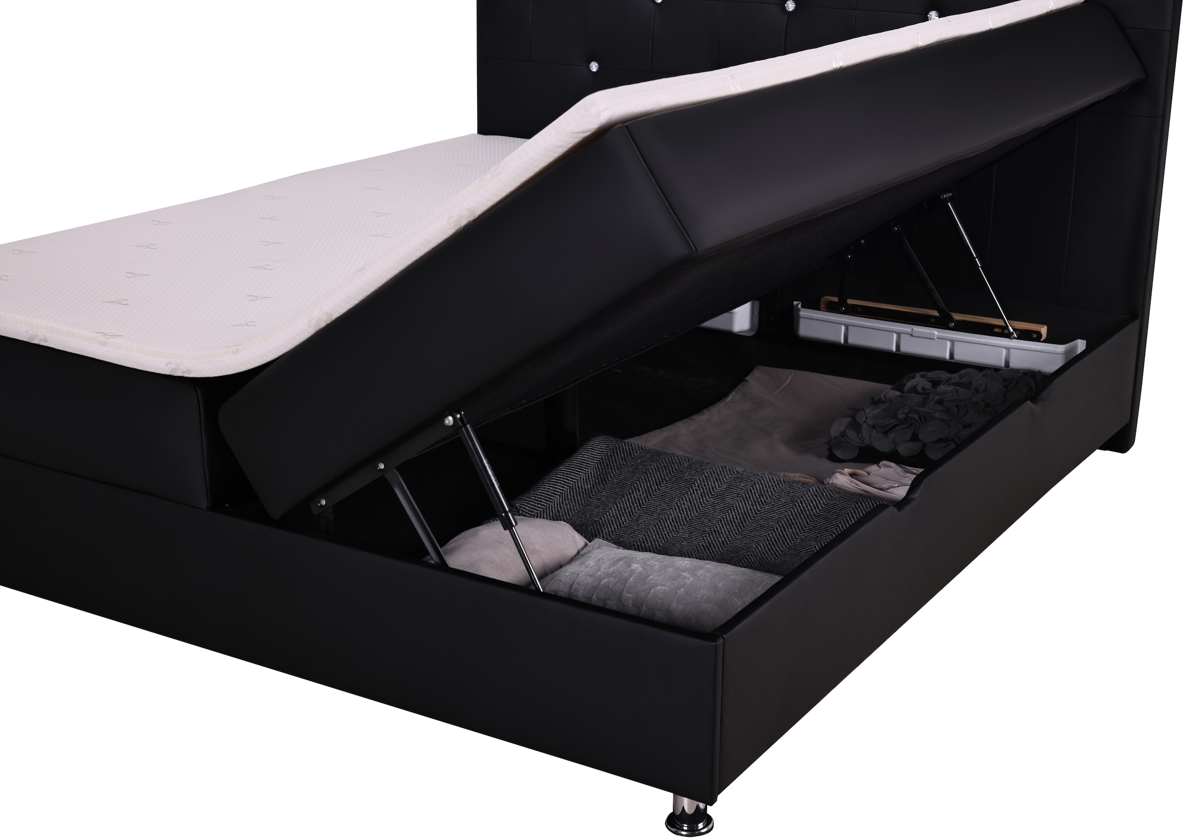 Home affaire Lit de boxe »Big Noux aus schwarzem Kunstleder mit Kristallsteinen im Kopfteil« inkl. Bettkasten, erhältlich in der Grösse 180x200cm