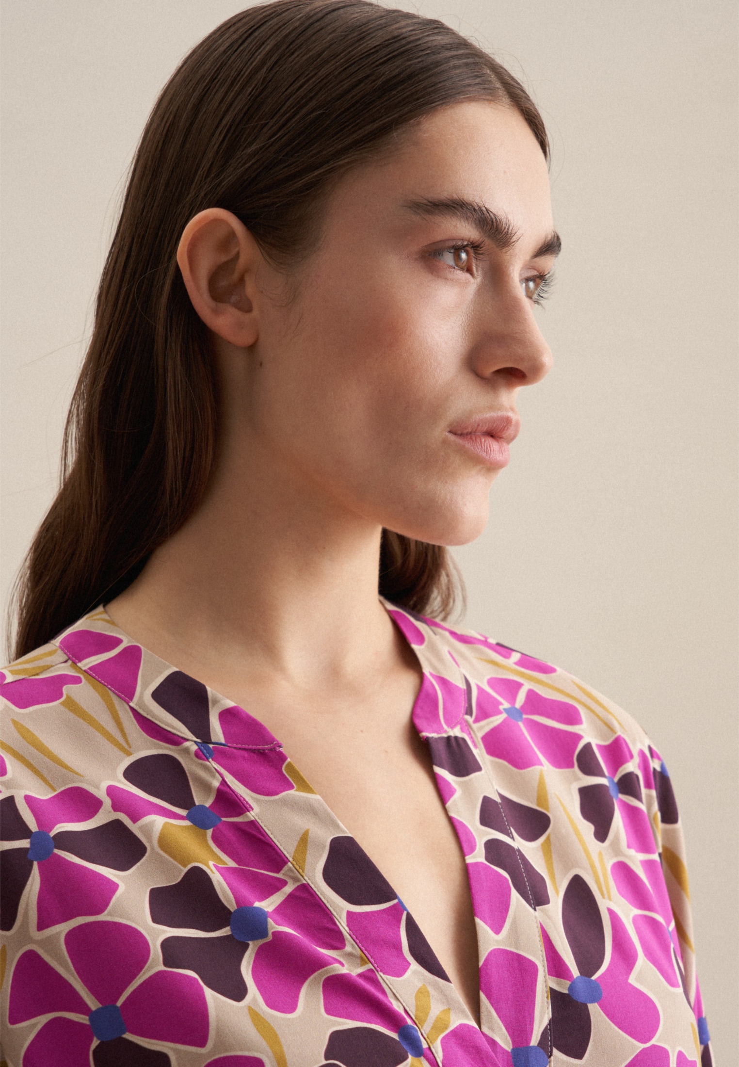 seidensticker Sommerkleid »Schwarze Rose« Langarm Kragen Druck